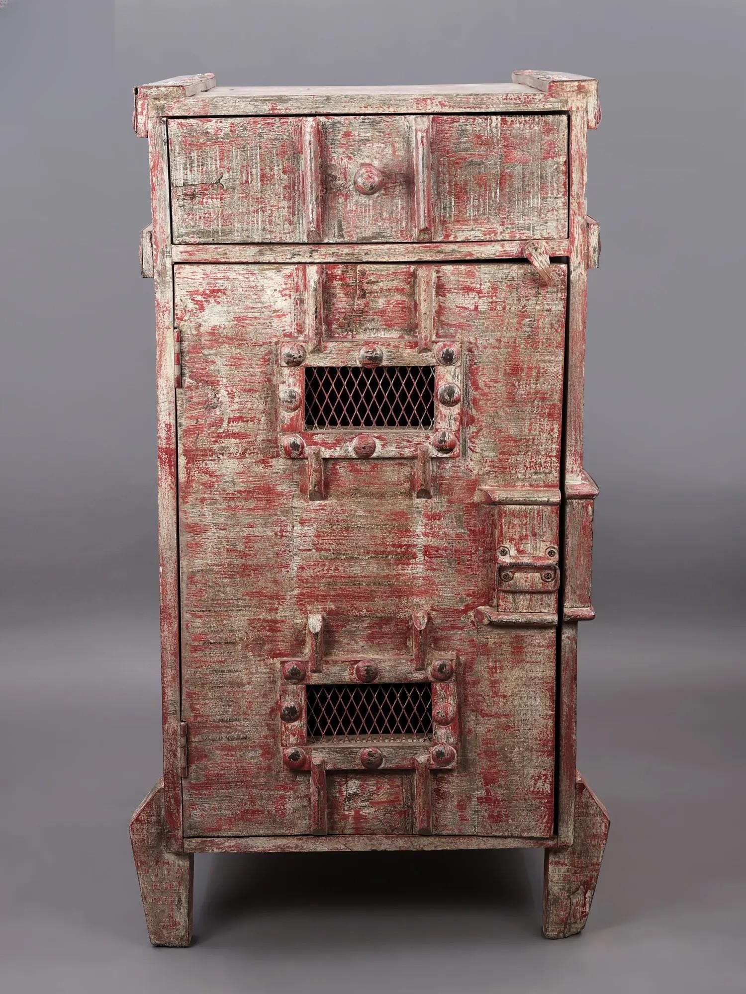 40" Vintage Wooden Cabinet | Handmade: Description: Storage does not always have to be centered only around utility, and with this vintage wooden cabinet, you can go beyond the basics, into the realm of truly outstanding home decor. The