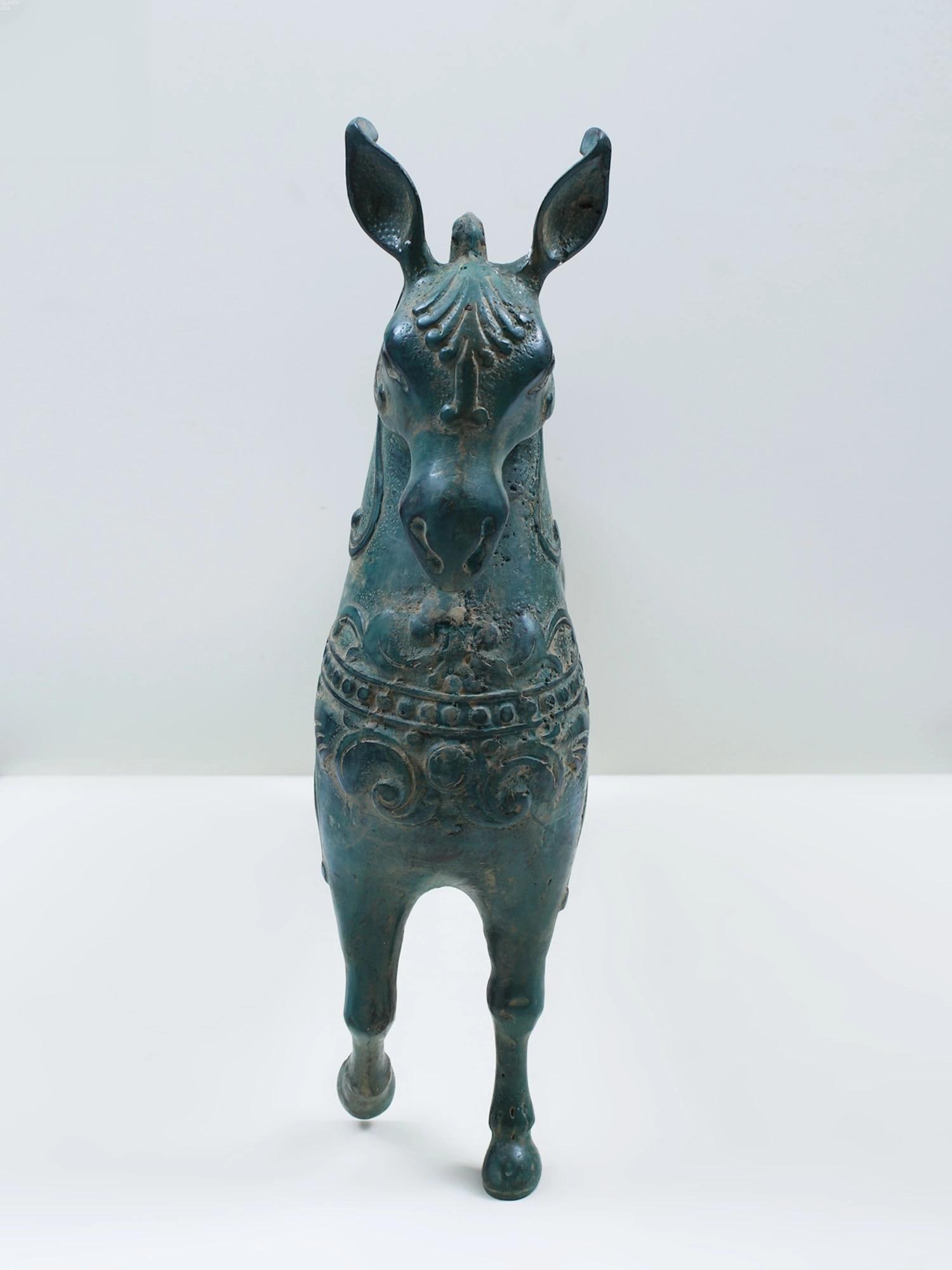 23" Brass Decorative Horse with Carving - 2