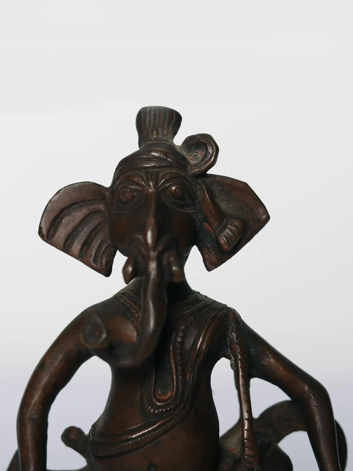 6" Lord Ganesha Tribal Statue in Brass - 2