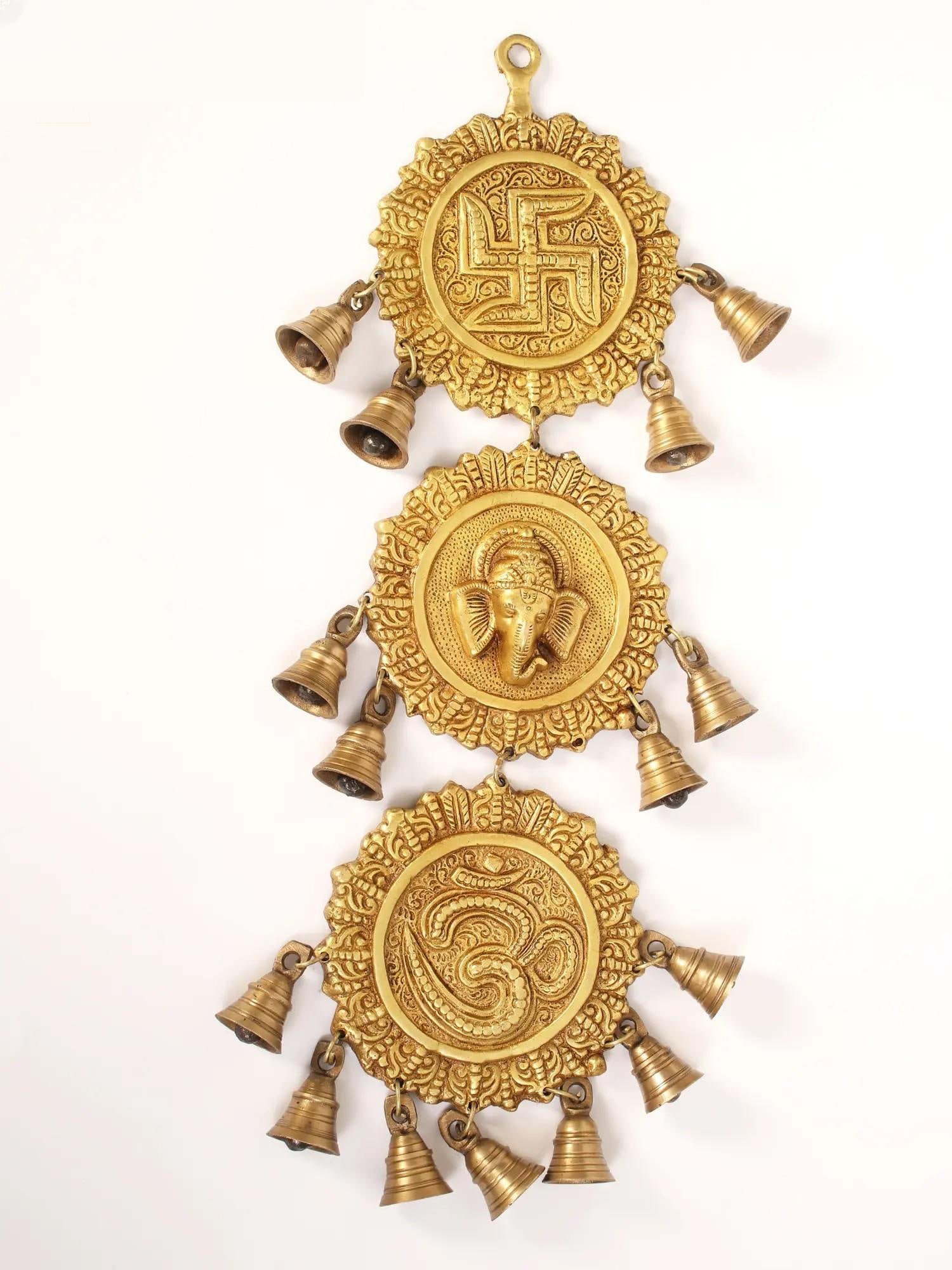 20" Brass Ganesha Wall Hanging Bells (1 of 2)