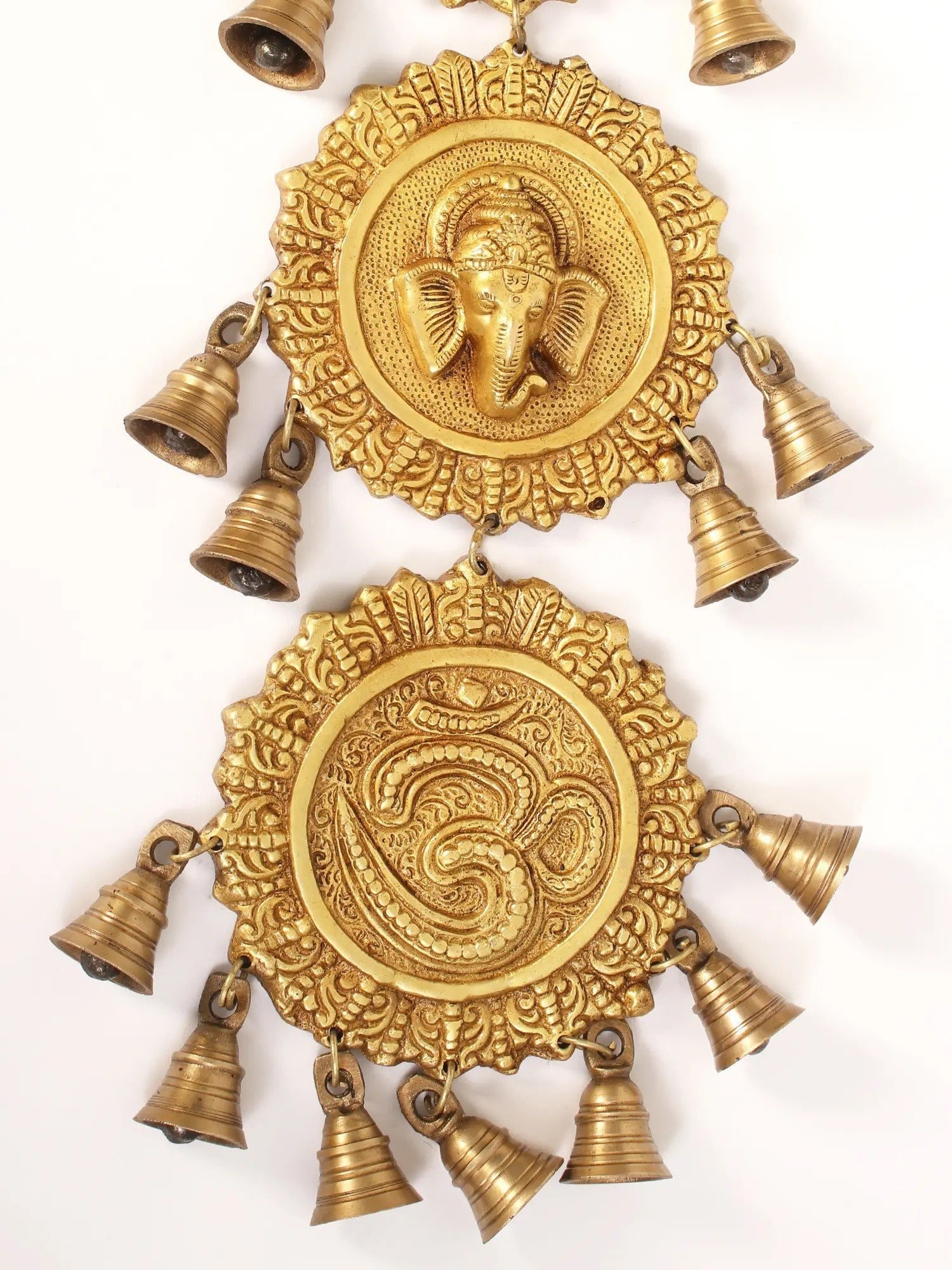 20" Brass Ganesha Wall Hanging Bells - 2