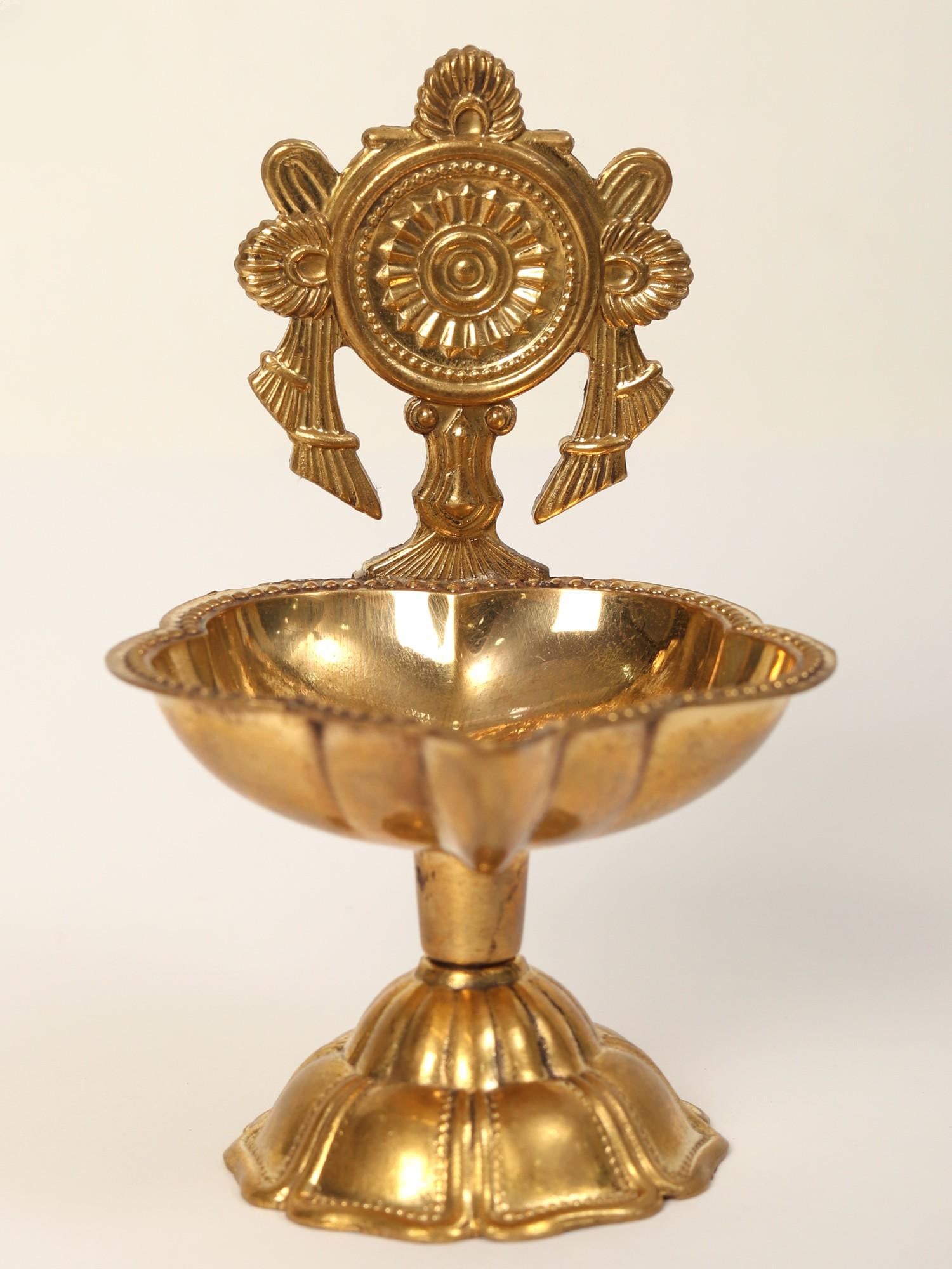 3" Small Pair of Shankh Chakra Oil Lamp - 2