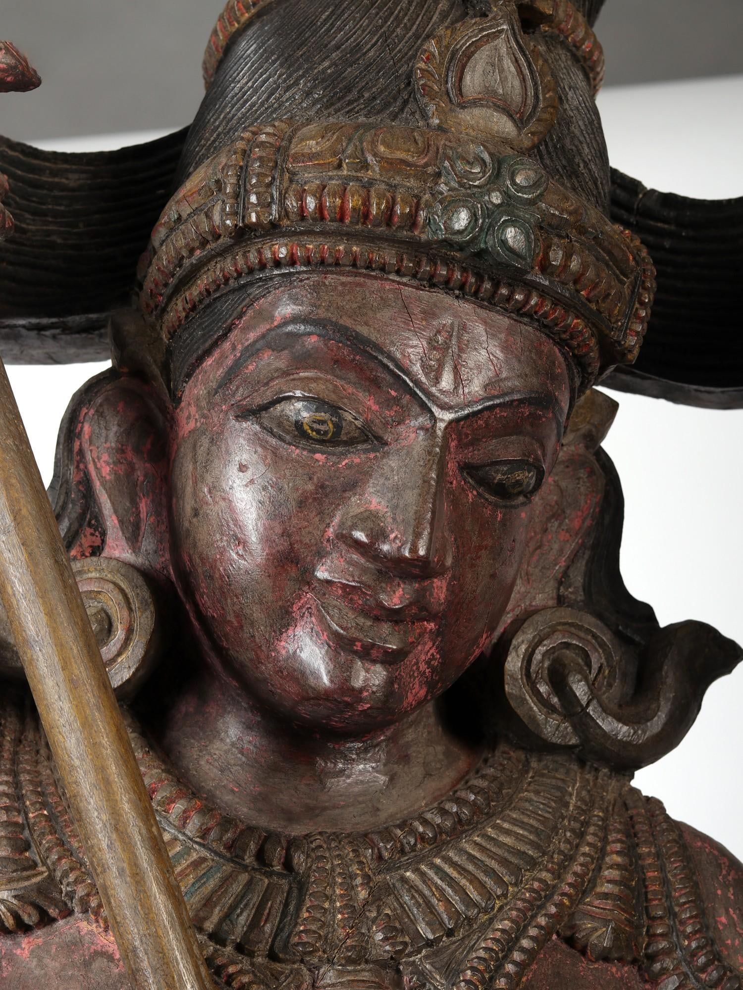 60" Large Dancing Shiva (Nataraja) | Wood Carved Statue - 2