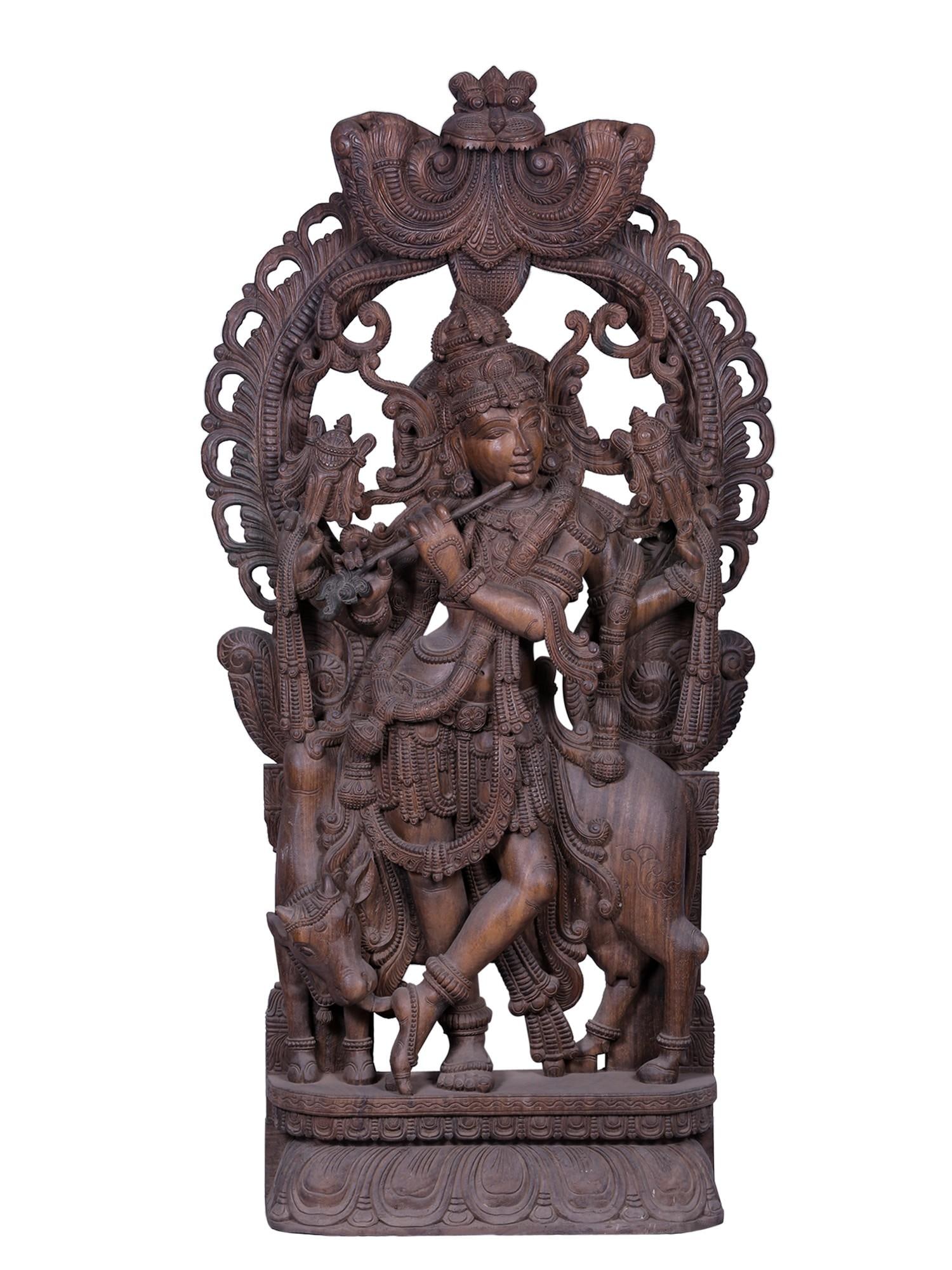 Large wooden Fluting Krishna with Kirtimukha Throne: Description: Large wooden Fluting Krishna with Kirtimukha Throne itemcode: MIS535 Reserve: $5,258 Shipping: Domestic: Shipping rates are determined by destination International: Foreign shipping