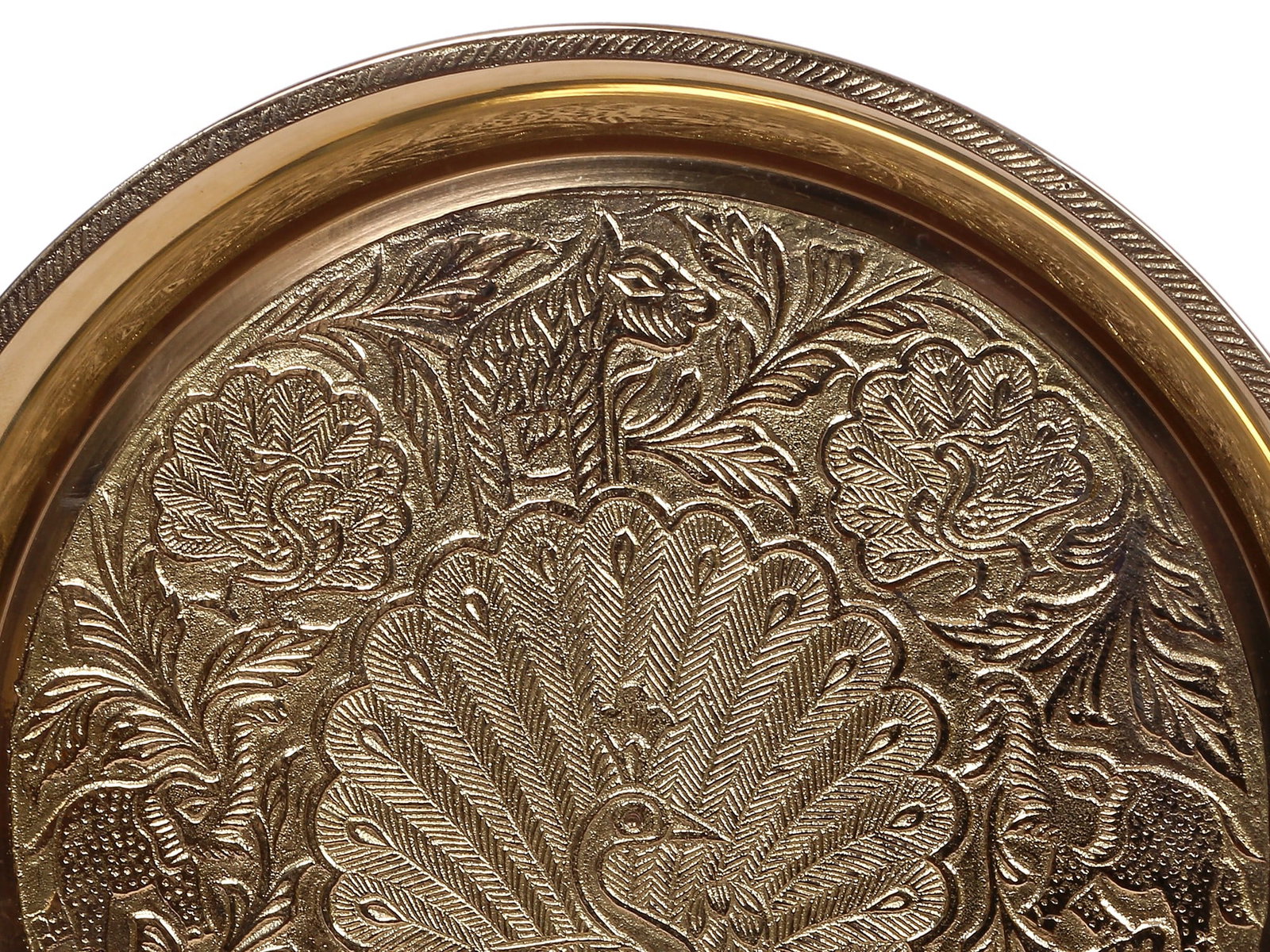 9" Brass Peacock Design Plate - 2