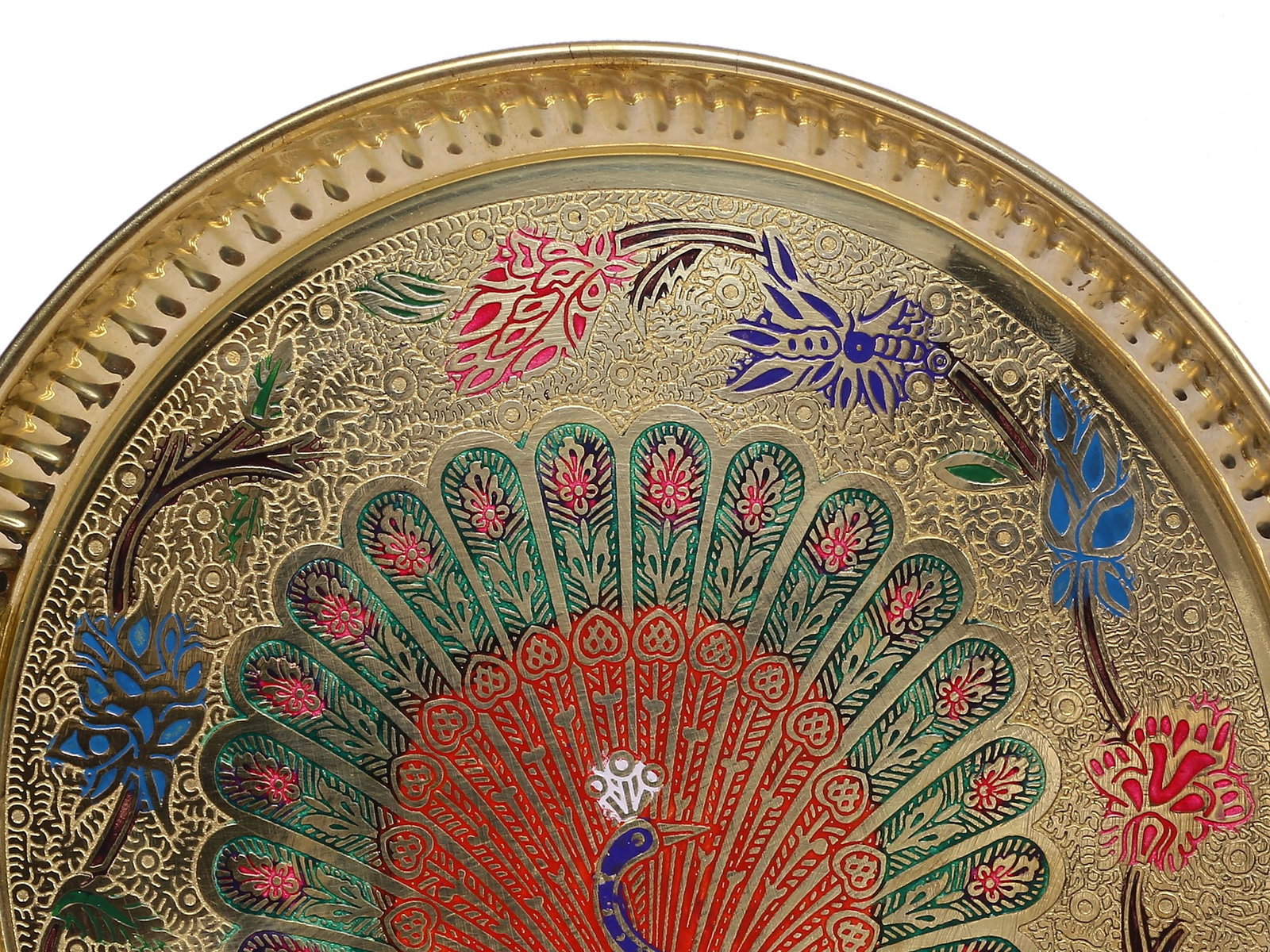 9" Colorful Peacock Design Plate in Brass - 2