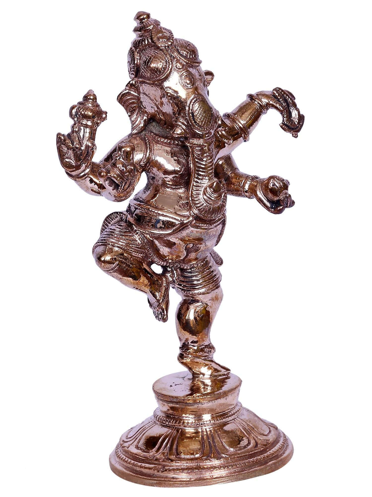 5" Small Lord Dancing Ganesha Idol | Madhuchista Vidhana (Lost-Wax) | Panchaloha Bronze from - 2