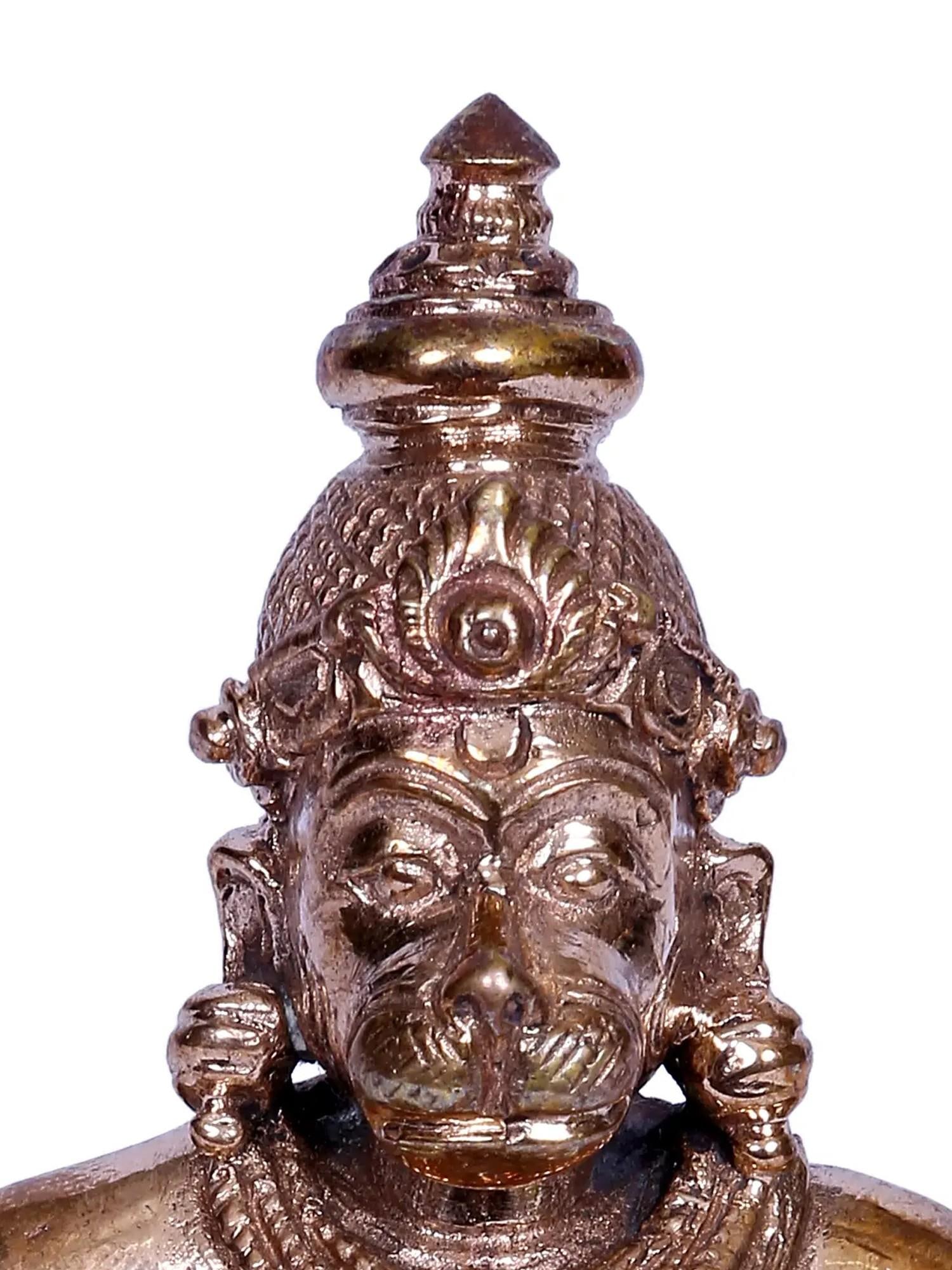 3" Sitting Sankat Mochan Hanuman Bronze Sculpture - 2