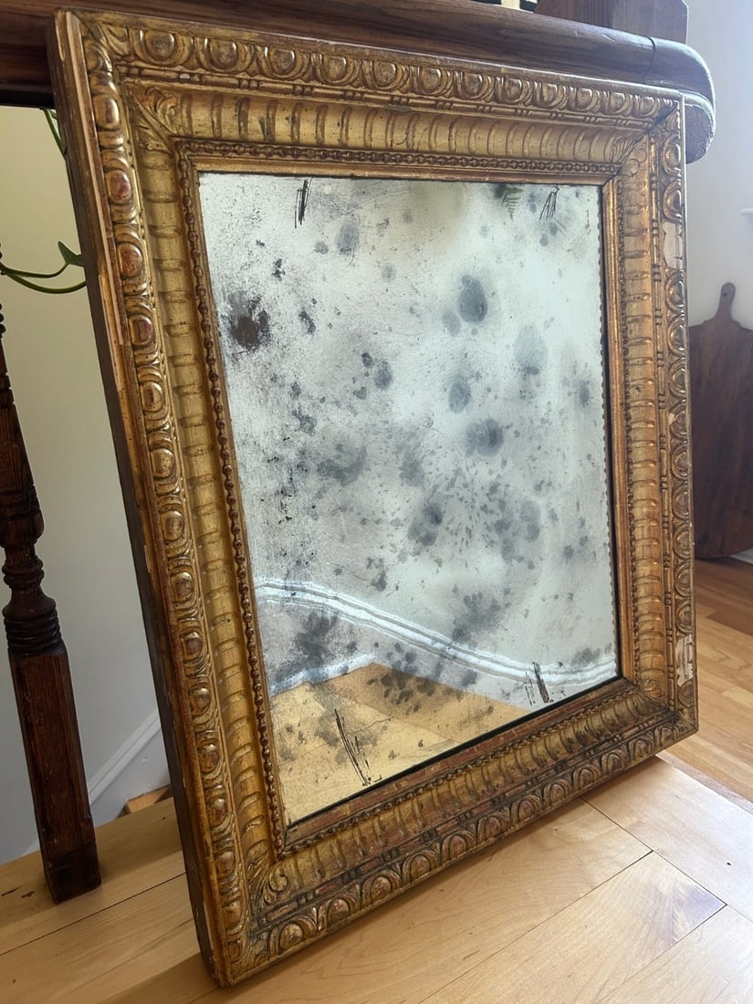 Heavily Antiqued Gold Leaf Wall Mirror - 2