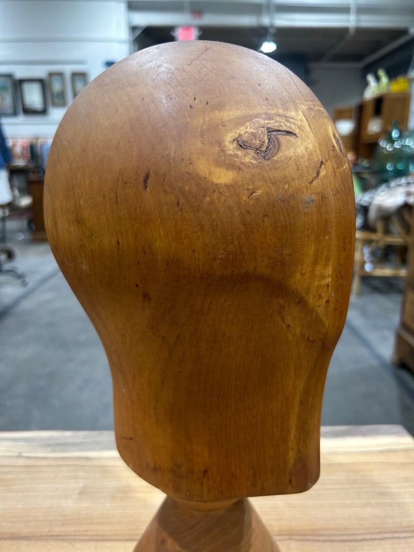 Mid-Century Modern Turned Wood Head Display Stand - 2