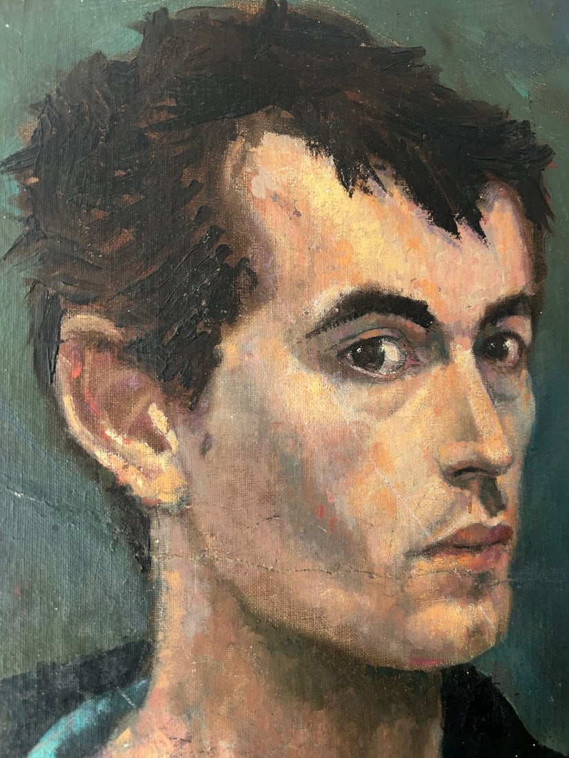 Vintage Male Portrait Oil on Board Painting - 2