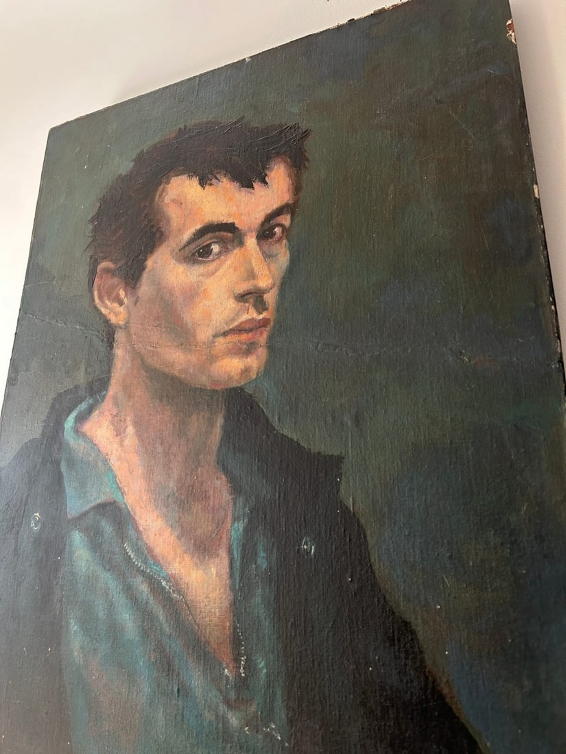 Vintage Male Portrait Oil on Board Painting - 3