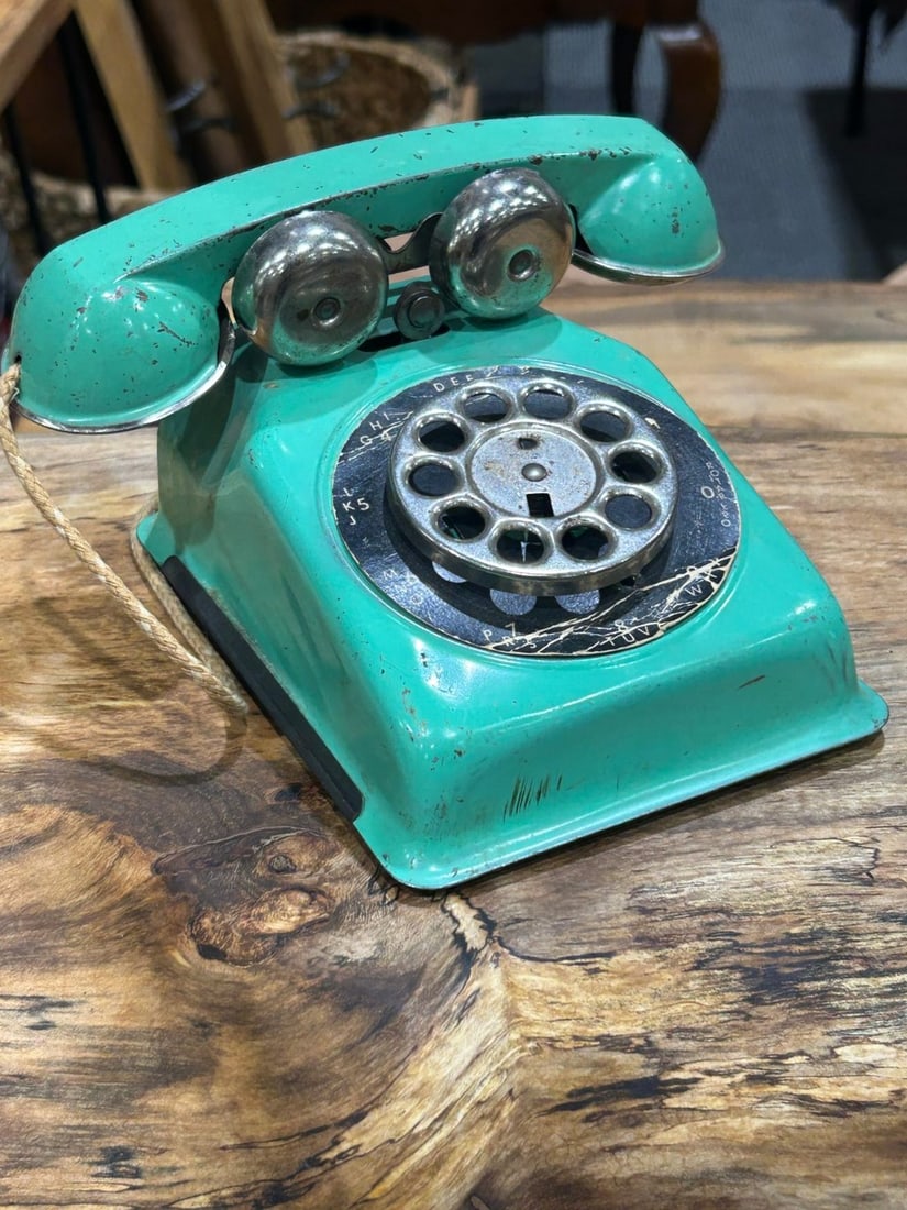 Vintage Duck Egg Blue Rotary Dial Toy Telephone - 2