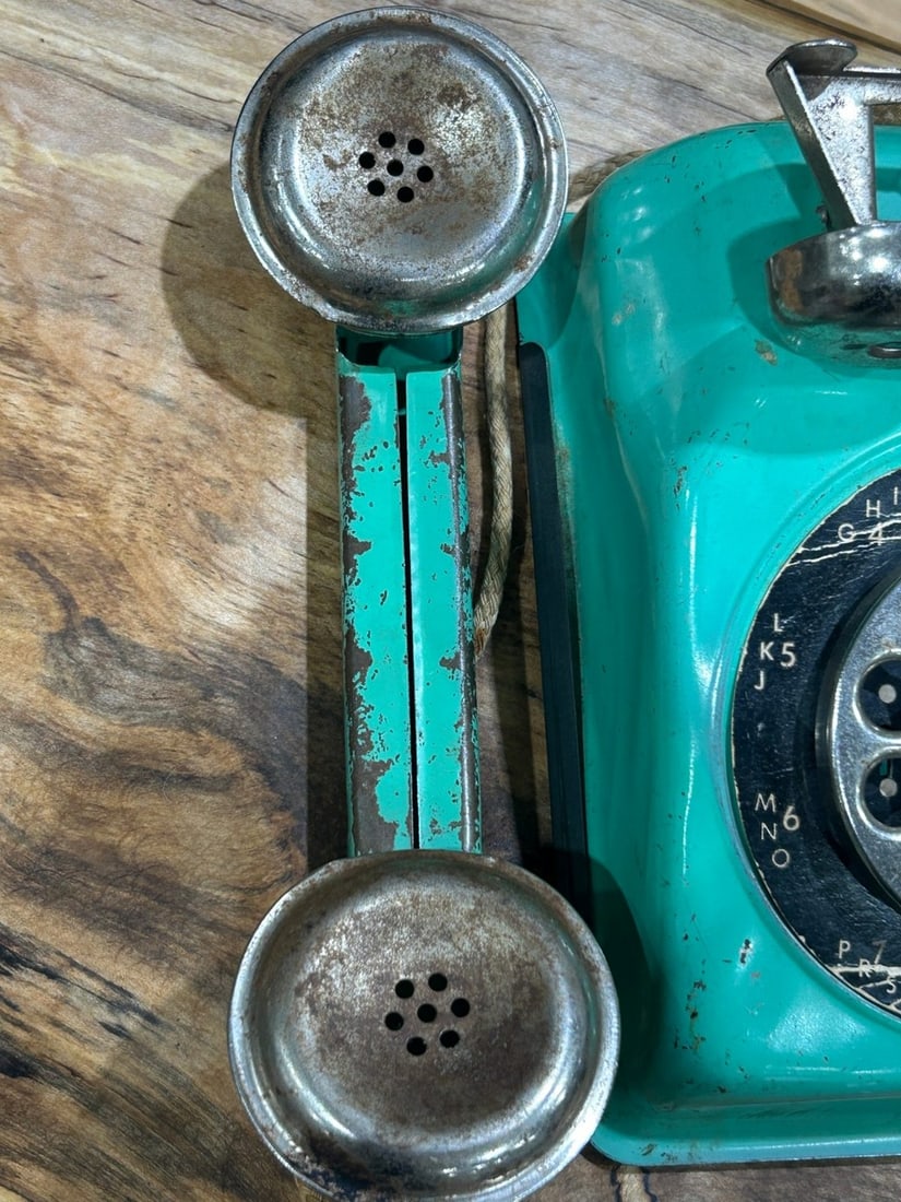 Vintage Duck Egg Blue Rotary Dial Toy Telephone - 3