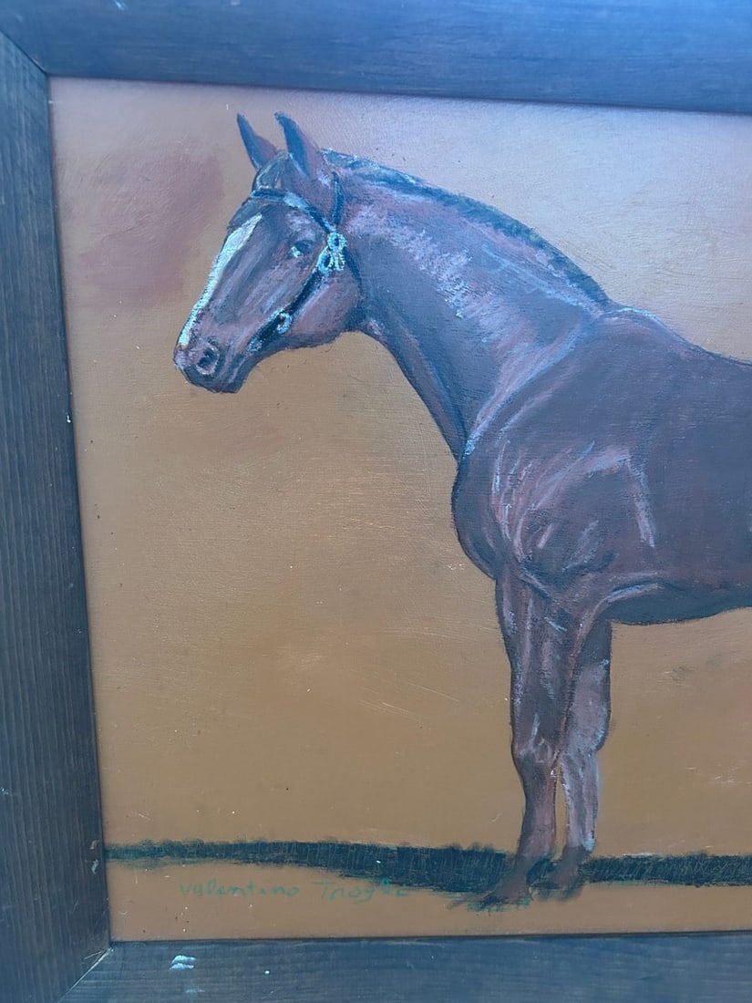 Vintage Equestrian Horse Painting Signed Valentino Troyer - 2