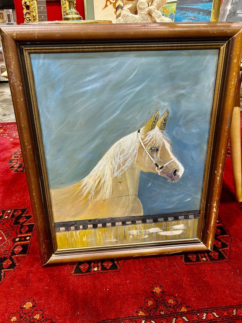 Vintage Framed Equestrian Horse Portrait Oil Painting - 2