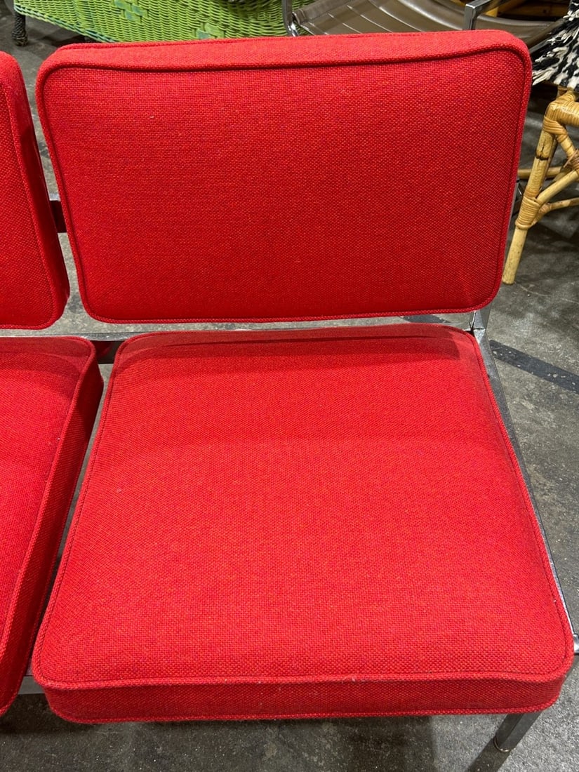 Mid-Century Modern Steelcase Chrome and Red Upholstered Settee - 2