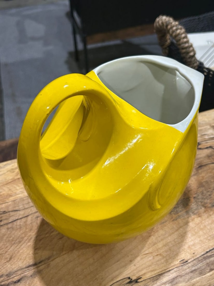 Vintage Mid-Century Yellow Ceramic Pitcher - 3