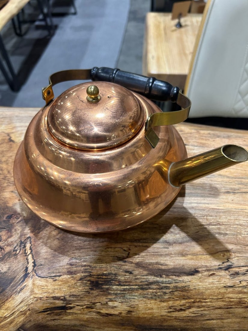 Vintage Copper Teakettle with Brass Spout and Handle - 2