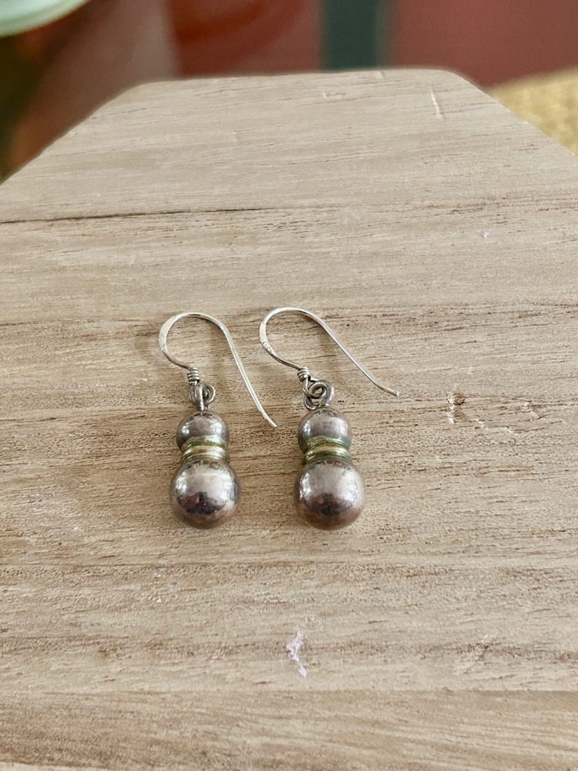 Sterling Silver and Brass Bead Drop Earrings - 2