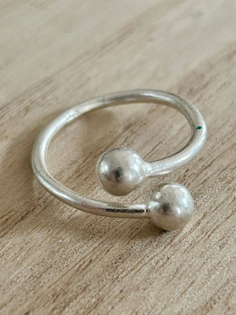 Sterling Silver Open Bypass Ring with Orb Details - 2