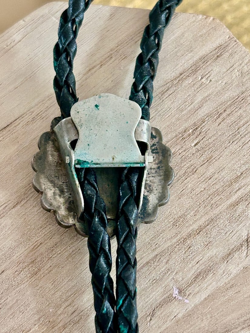 Southwestern-style Inlaid Bolo Tie with Sterling Silver Tips - 2