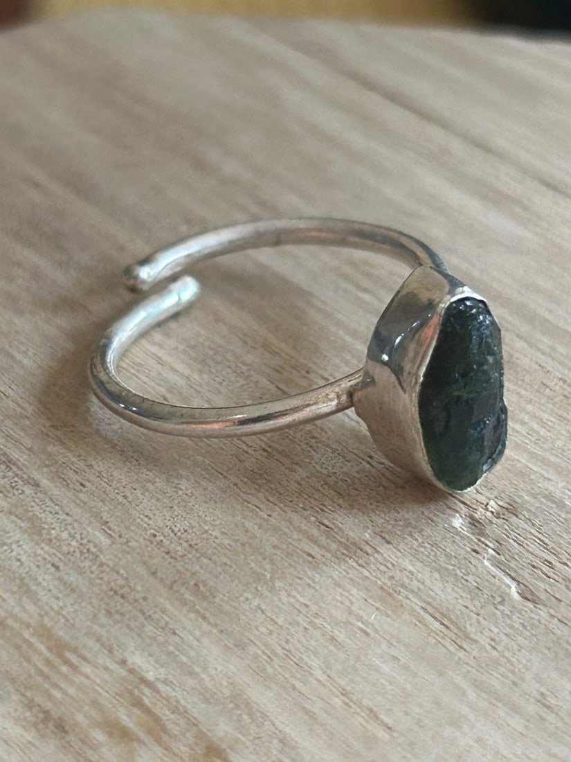 Sterling Silver Raw Moldavite Adjustable Ring - 2