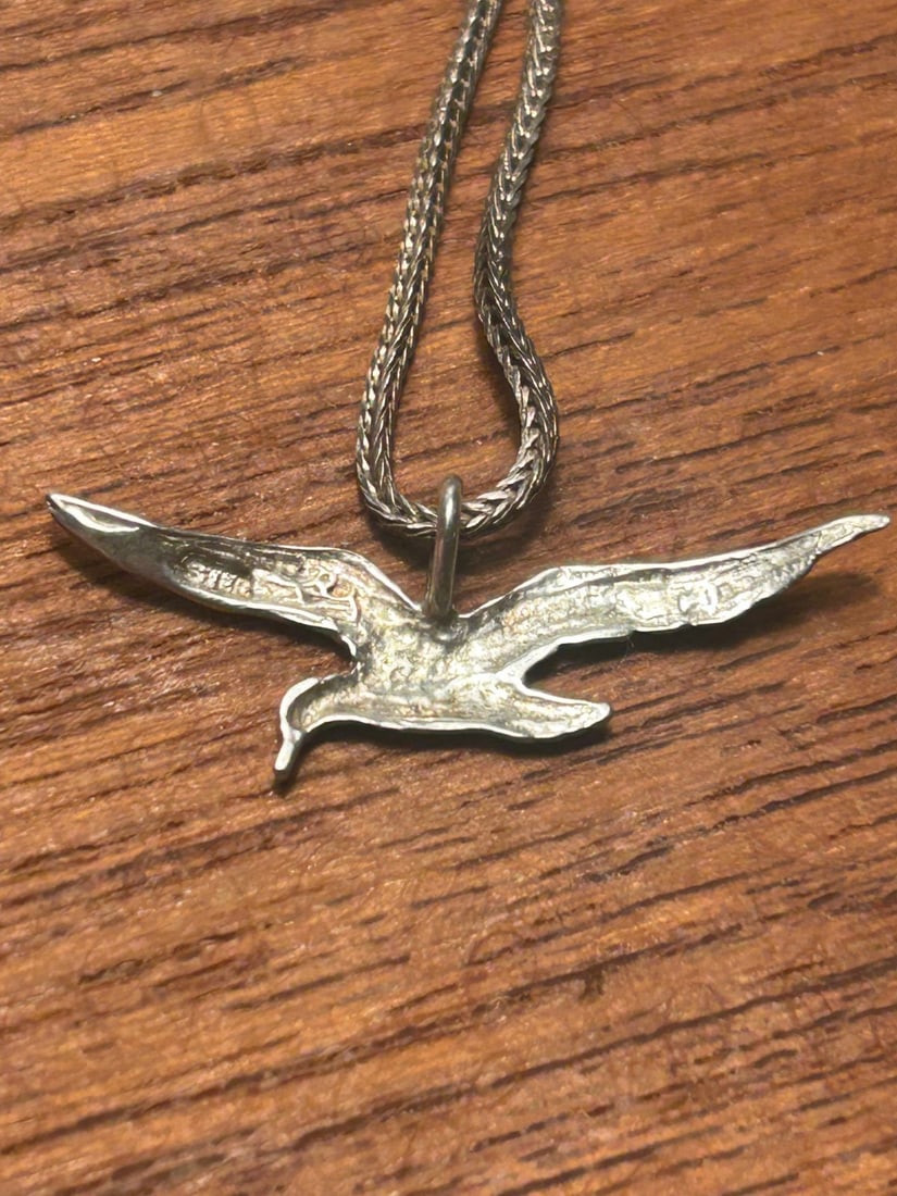 Sterling Silver Soaring Bird Pendant Necklace - 7
