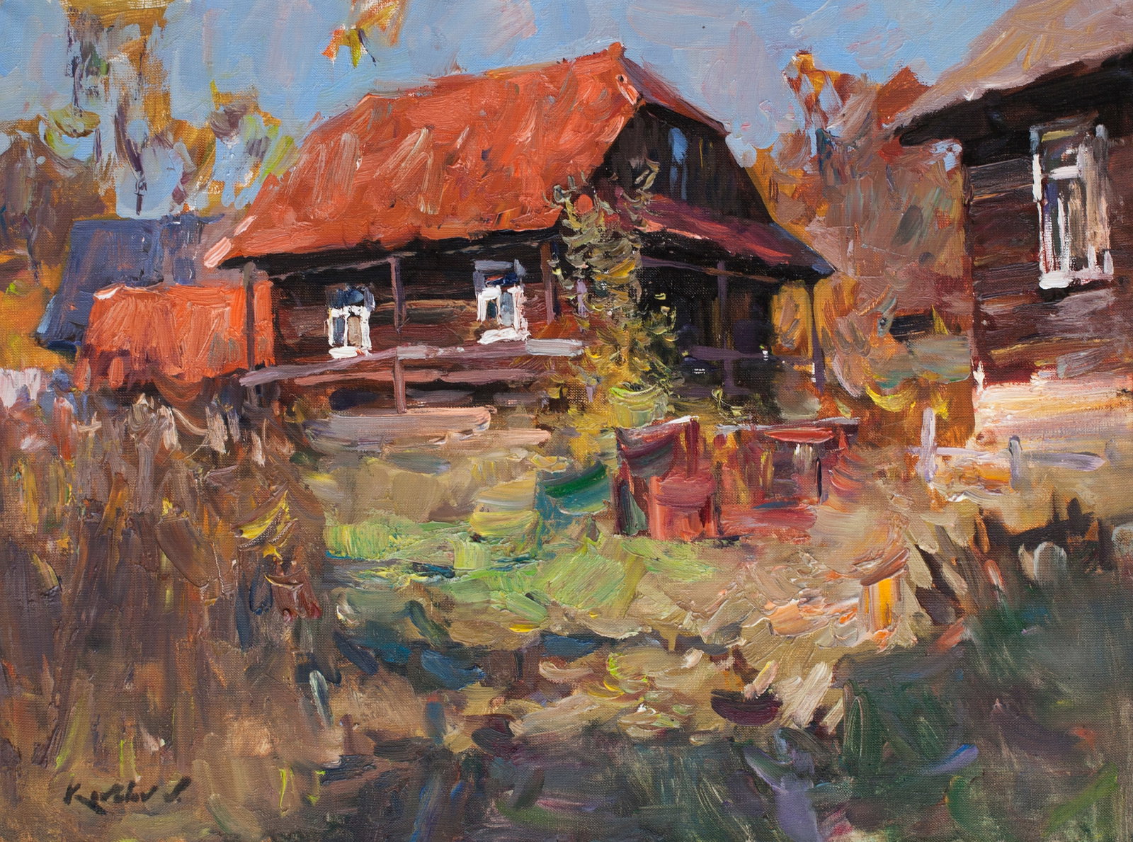Oil painting Warm Autumn Ukrainian Artist: Title: Oil painting Warm Autumn Ukrainian Artist Description: 76KV Painter: Kovaliov V. Size: 50x70 cm/19.7x27.6 inches Components: oil, canvas Original painting from our collection ERA: 2015 Short in
