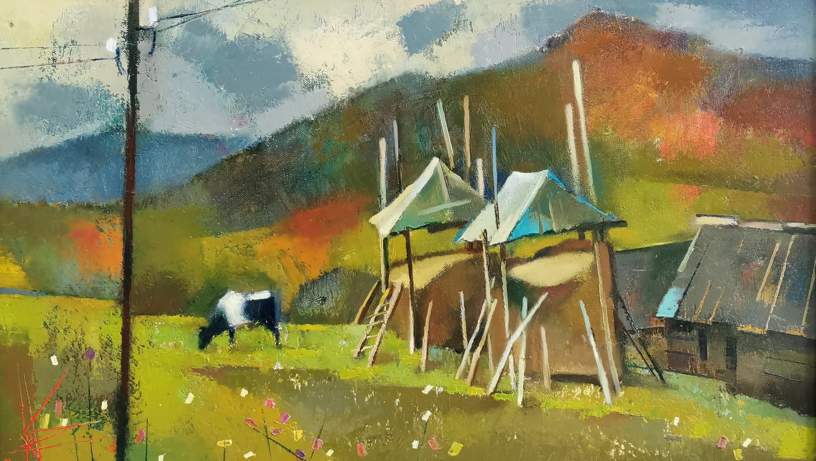 Oil painting Carpathian Routine Oksana Kyrylenko: Title: Oil painting Carpathian Routine Oksana Kyrylenko Description: 30KOR Painter: Oksana Kyrylenko Size: 30x50 cm/'12x20 inches Components: oil, canvas Original painting ERA: 2020 Oksana