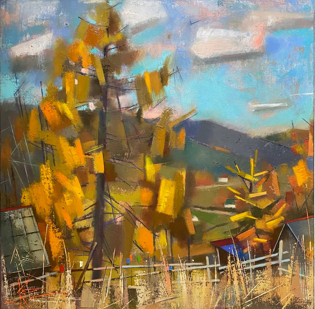 Abstract Oil painting Carpathians in autumn. Larch Oksana Kyrylenko - 2