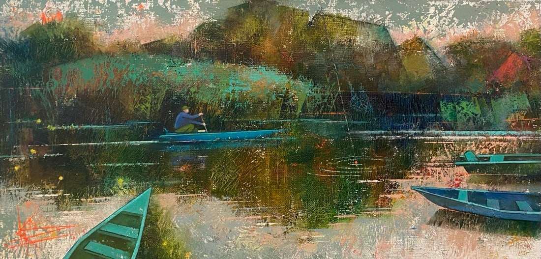 Abstract Oil painting Fishing Oksana Kyrylenko: Title: Abstract Oil painting Fishing Oksana Kyrylenko Description: 178KOR Painter: Oksana Kyrylenko Size: 46x95 cm/18,11x37,4 inches Components: oil, canvas, Original painting from our collection ERA: