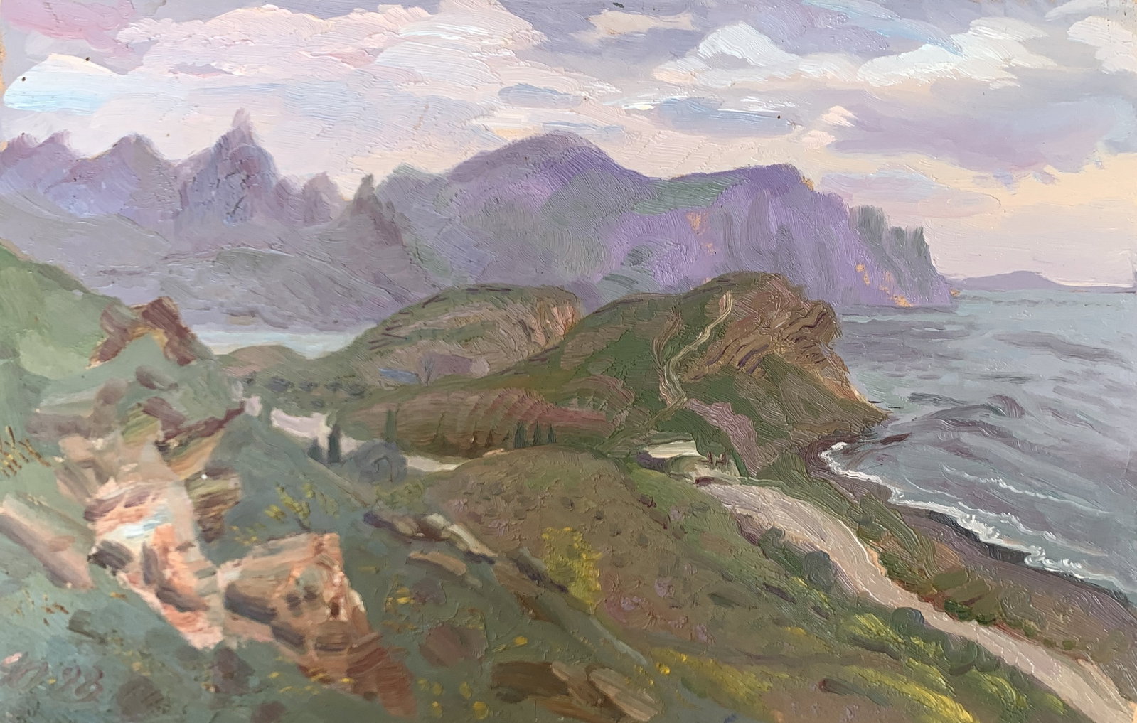 Oil painting Before the storm Onyshchenko: Title: Oil painting Before the storm Onyshchenko Description: 13ON Painter: Onyshchenko Anatoly Ivanovich Size: 27x42 cm/10,63x16,53 inches Components: oil, cardboard Original painting CONDITION: