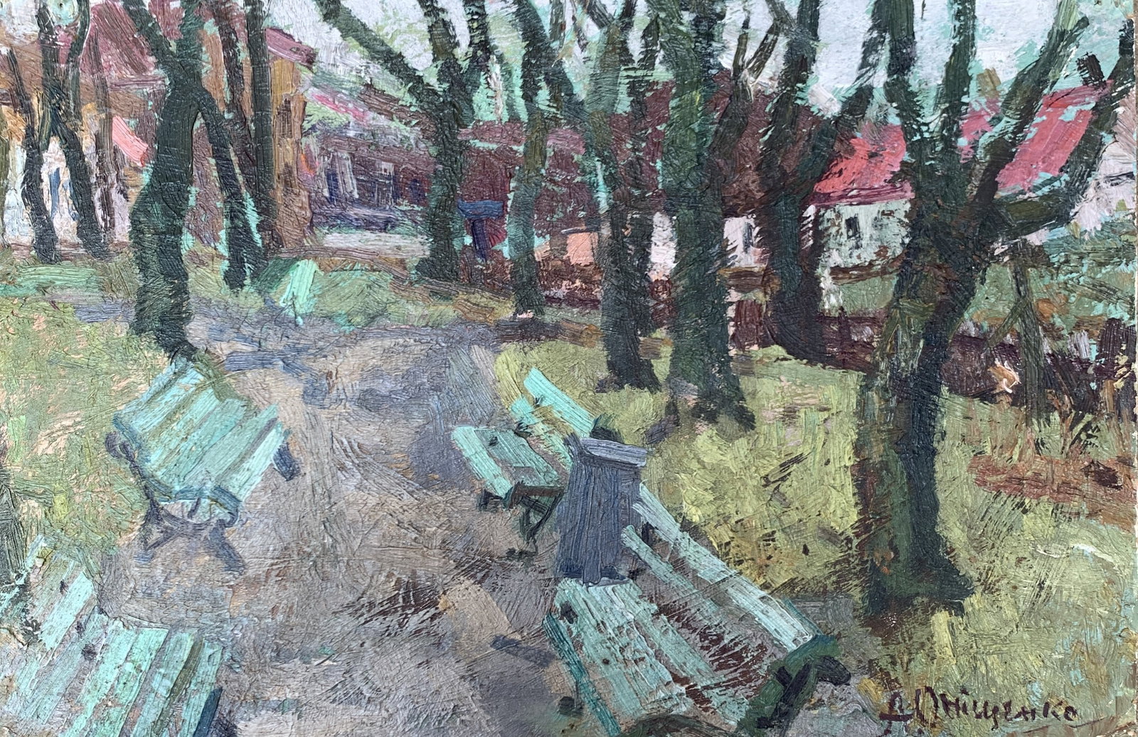 Oil painting Kyiv motif Onyshchenko: Title: Oil painting Kyiv motif Onyshchenko Description: 21ON Painter: Onyshchenko Anatoly Ivanovich Size: 23x35 cm/ 9,05x13,78 inches Components: oil, cardboard Original painting CONDITION: exellent