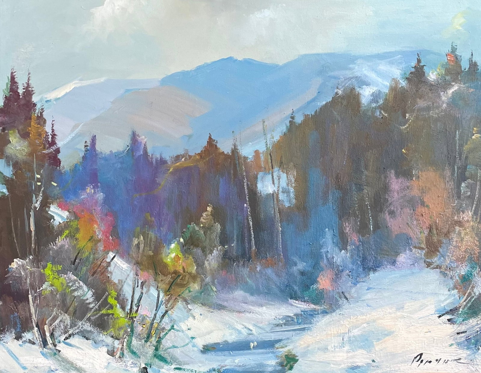 Oil painting Mountains Ivan Romanyuk: Title: Oil painting Mountains Ivan Romanyuk Description: 20ROM Painter: Ivan Romanyuk Size: 70x55 cm/27,5x21,6 inches Components: oil, canvas Original painting CONDITION: exellent ARTIST: A native of 