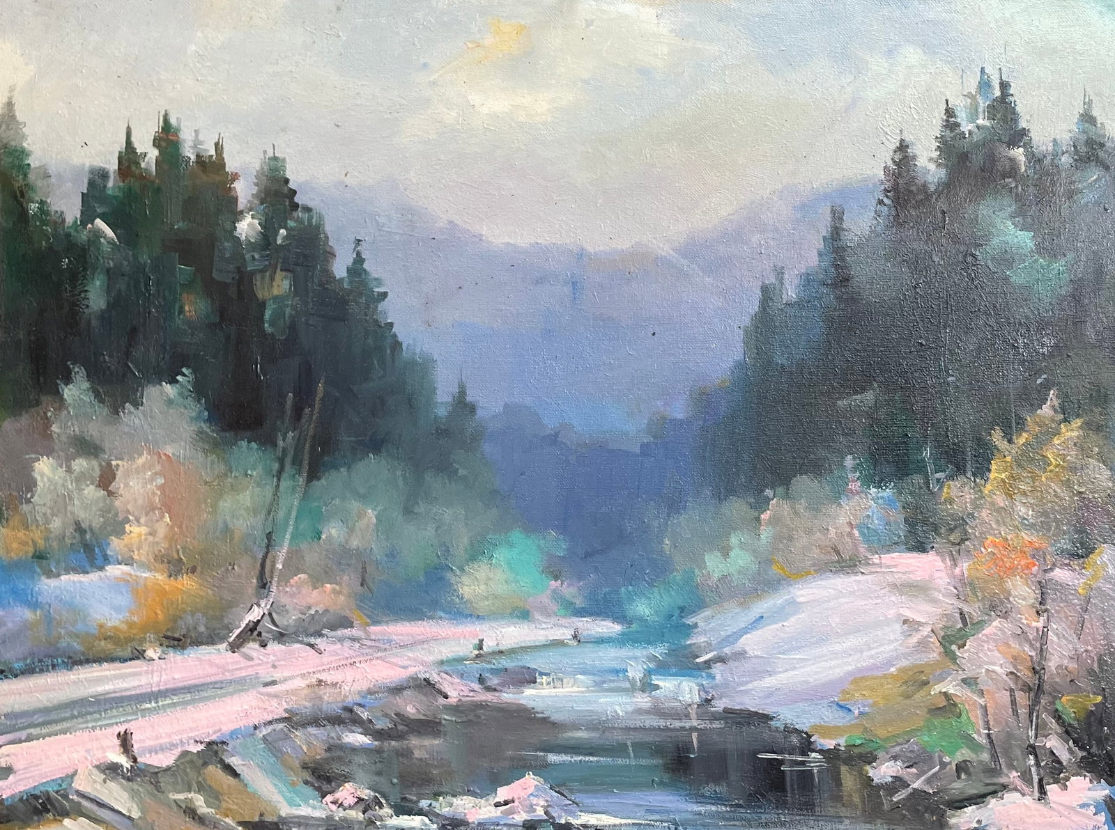 Oil painting Winter Ivan Romanyuk: Title: Oil painting Winter Ivan Romanyuk Description: 27ROM Painter: Ivan Romanyuk Size: 80x65 cm/31,4x25,5 inches Components: oil, canvas Original painting CONDITION: exellent ARTIST: A native of Iva