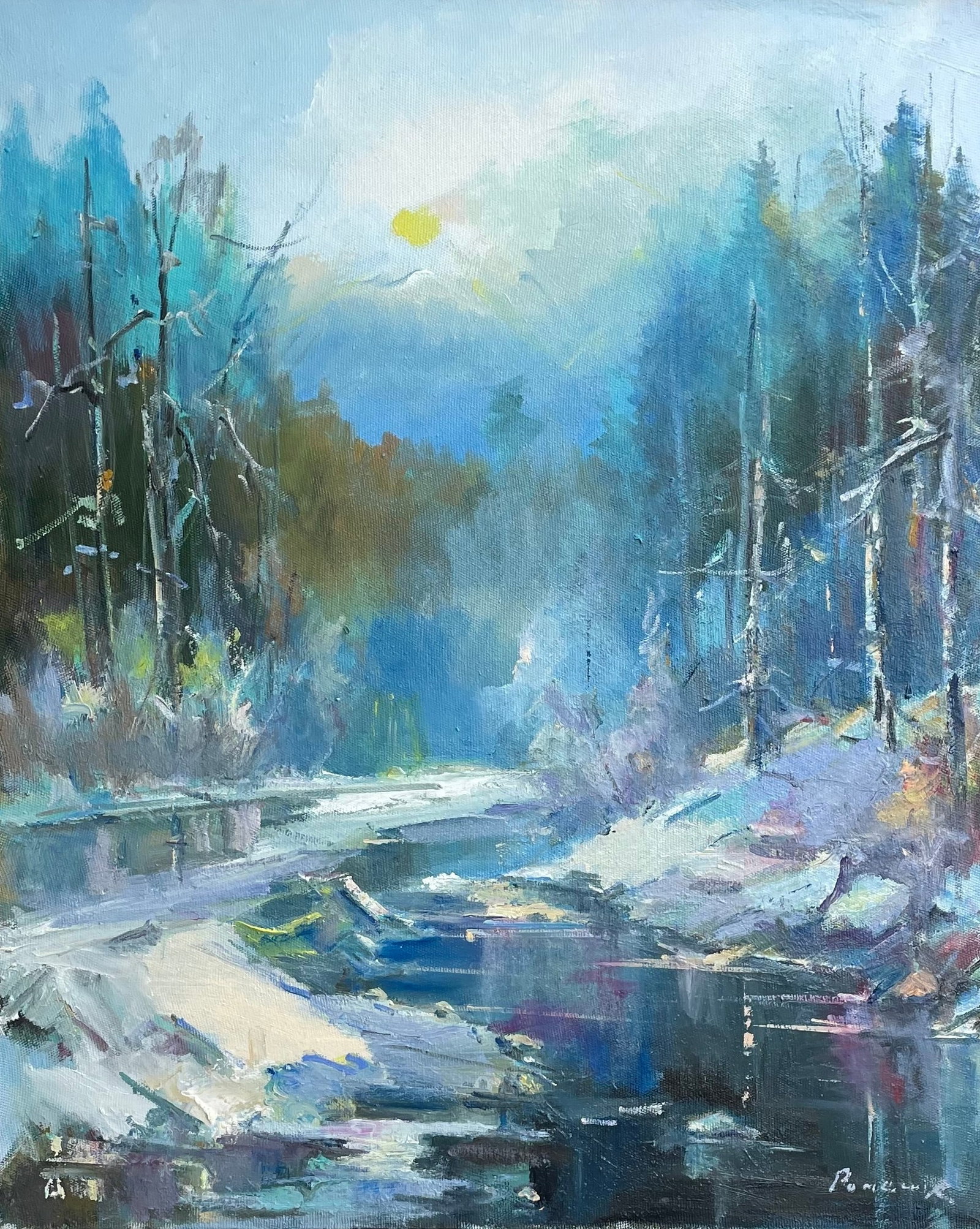 Oil painting Deep winter Ivan Romanyuk: Title: Oil painting Deep winter Ivan Romanyuk Description: 44ROM Painter: Ivan Romanyuk Size: 80x65 cm/31,4x25,5 inches Components: oil, canvas Original painting CONDITION: exellent ARTIST: A native o