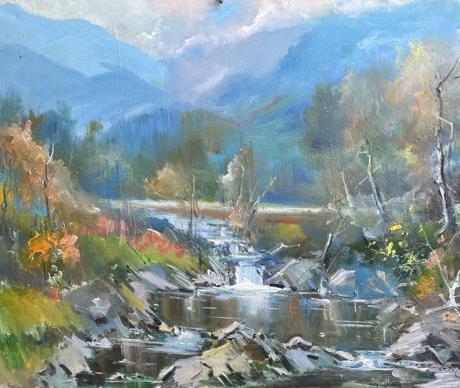 Oil painting River rapids Ivan Romanyuk: Title: Oil painting River rapids Ivan Romanyuk Description: 54ROM Painter: Ivan Romanyuk Size: 80x65 cm/31,4x25,5 inches Components: oil, canvas Original painting CONDITION: exellent ARTIST: A native 