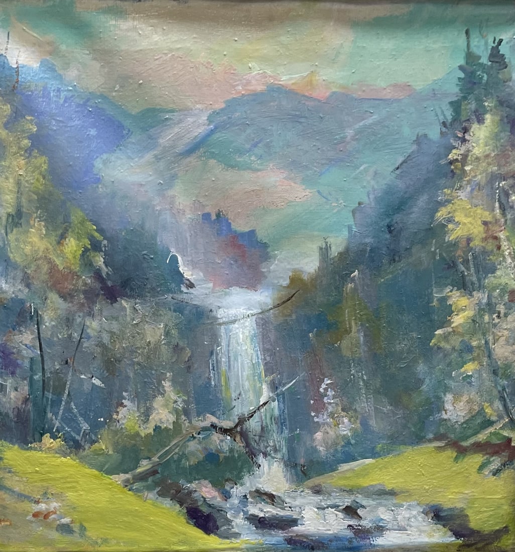 Oil painting Waterfall Ivan Romanyuk: Title: Oil painting Waterfall Ivan Romanyuk Description: 56ROM Painter: Ivan Romanyuk Size: 55x55 cm/21,6x21,6 inches Components: oil, canvas Original painting CONDITION: exellent ARTIST: A native of 