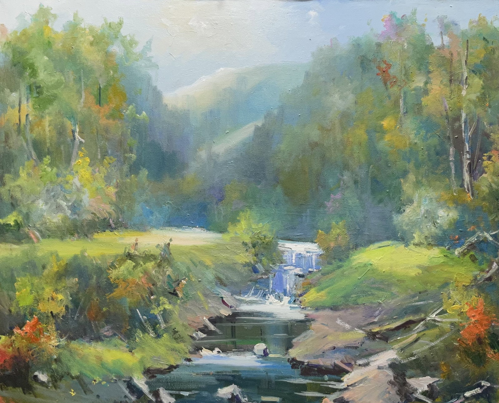 Oil painting Stream Ivan Romanyuk: Title: Oil painting Stream Ivan Romanyuk Description: 59ROM Painter: Ivan Romanyuk Size: 80x65 cm/31,4x25,5 inches Components: oil, canvas Original painting CONDITION: exellent ARTIST: A native of Iva