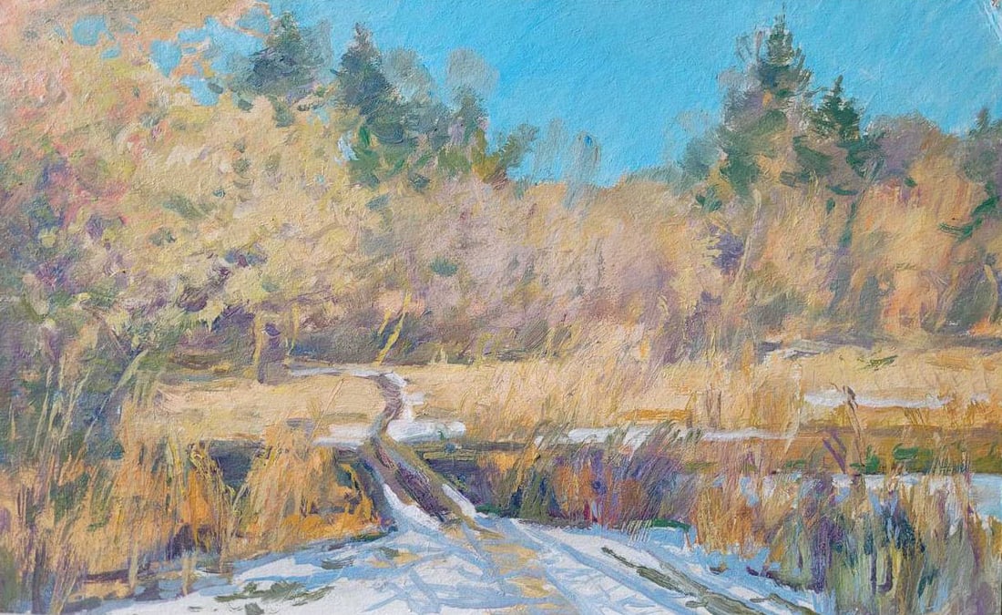 Oil painting March Oleksandr Oleksandrovich Nazarenko: Title: Oil painting March Oleksandr Oleksandrovich Nazarenko Description: 07NAA Painter: Oleksandr Nazarenko Size: 25x40 cm/9.84x15.74 inches Components: oil, cardboard Original painting from our
