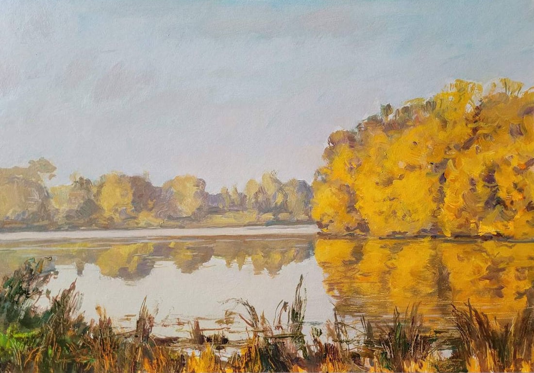 Oil painting Autumn Oleksandr Oleksandrovich Nazarenko: Title: Oil painting Autumn Oleksandr Oleksandrovich Nazarenko Description: 17NAA Painter: Oleksandr Nazarenko Size: 35x50 cm/13.77x19.68 inches Components: oil, cardboard Original painting from our