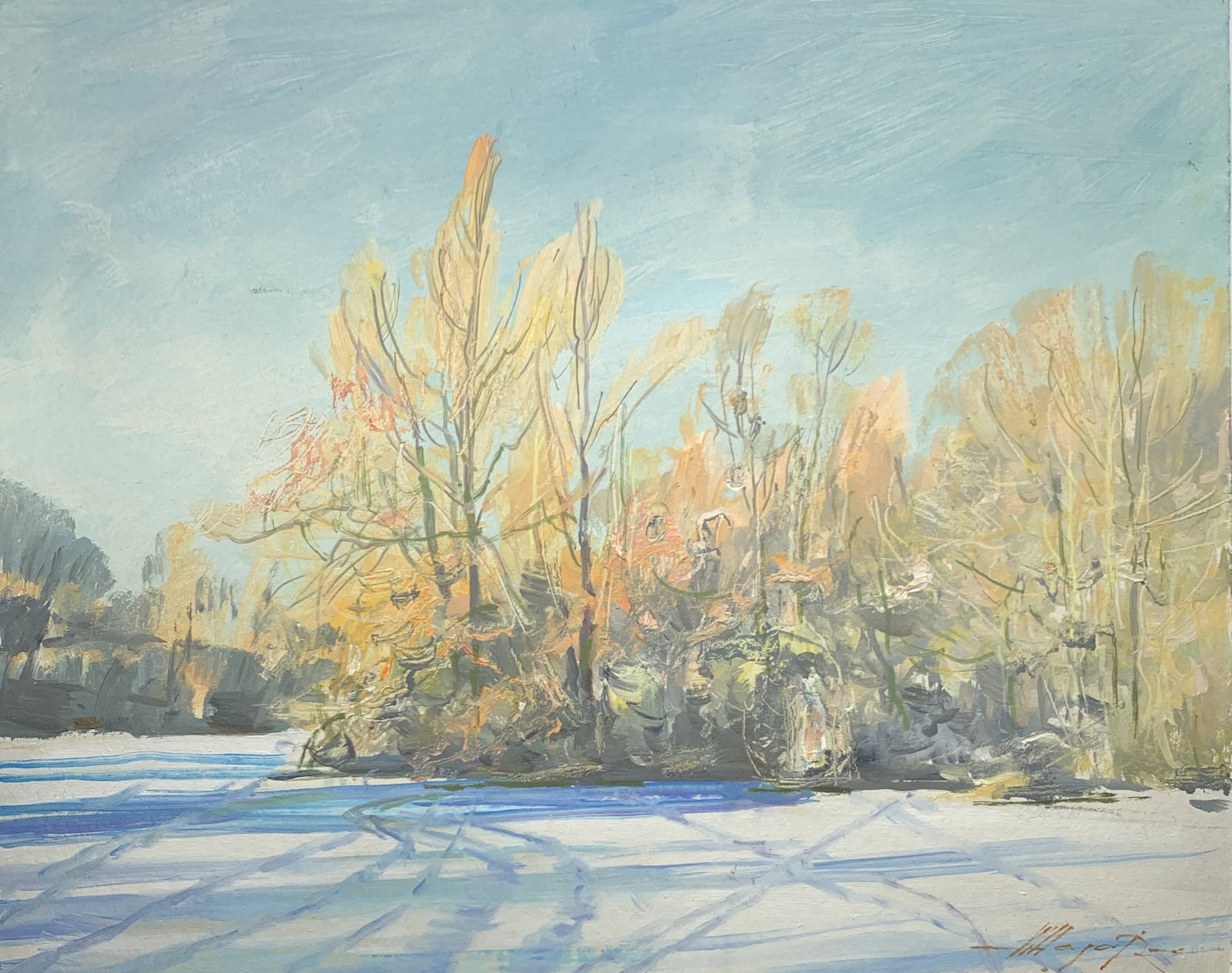 Oil painting Frosty Oleksandr Oleksandrovich Nazarenko: Title: Oil painting Frosty Oleksandr Oleksandrovich Nazarenko Description: 51NAA Painter: Oleksandr Nazarenko Size: 40x50 cm/15,74x19,68 inches Components: Oil, cardboard Original painting from our co