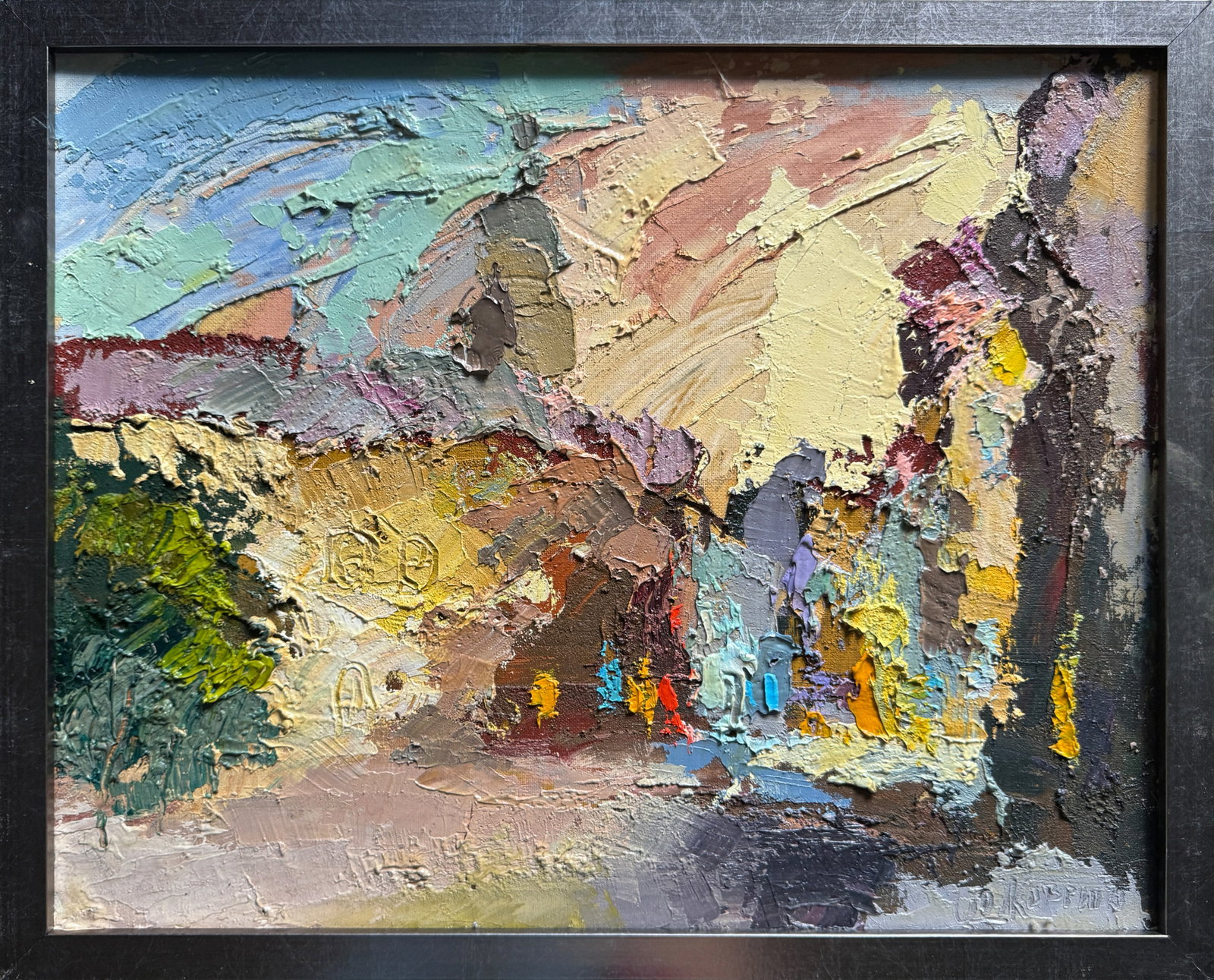 Abstract Oil painting with frame Lviv Market Square K. Leonid - 3