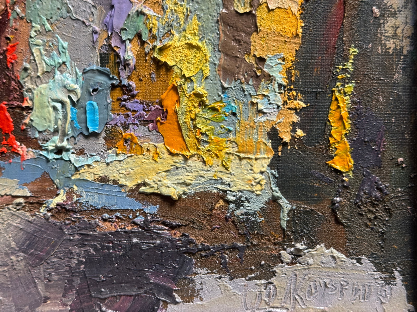 Abstract Oil painting with frame Lviv Market Square K. Leonid - 4