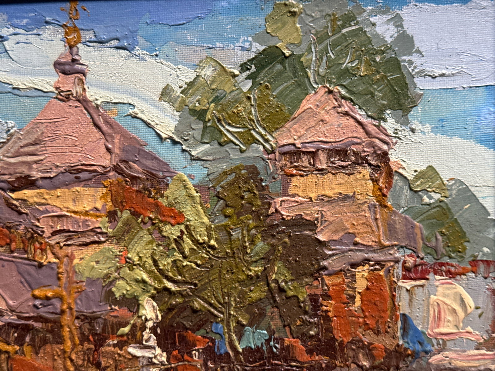 Oil painting with frame a village church in the carpathians K. Leonid - 4