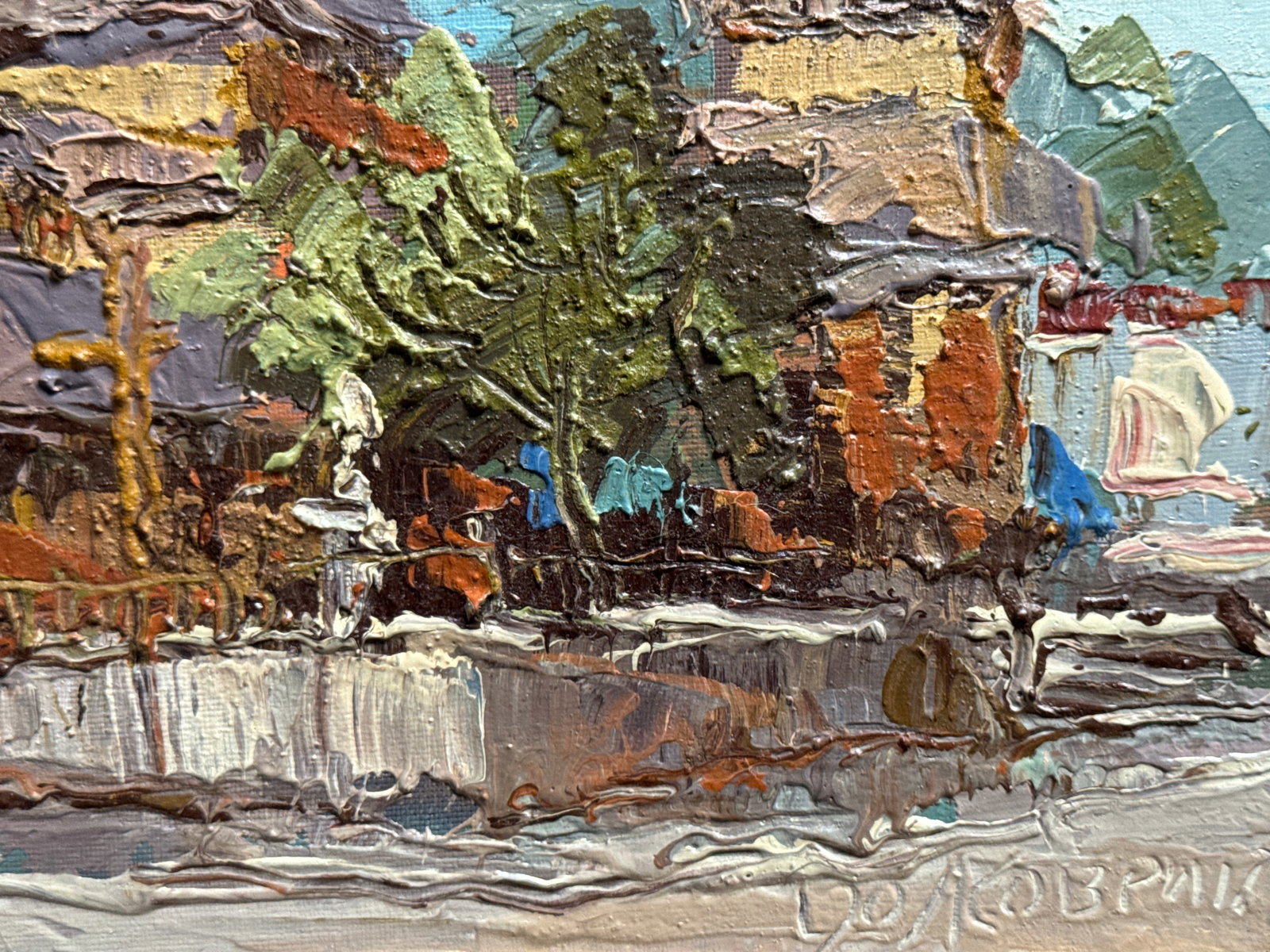 Oil painting with frame a village church in the carpathians K. Leonid - 5