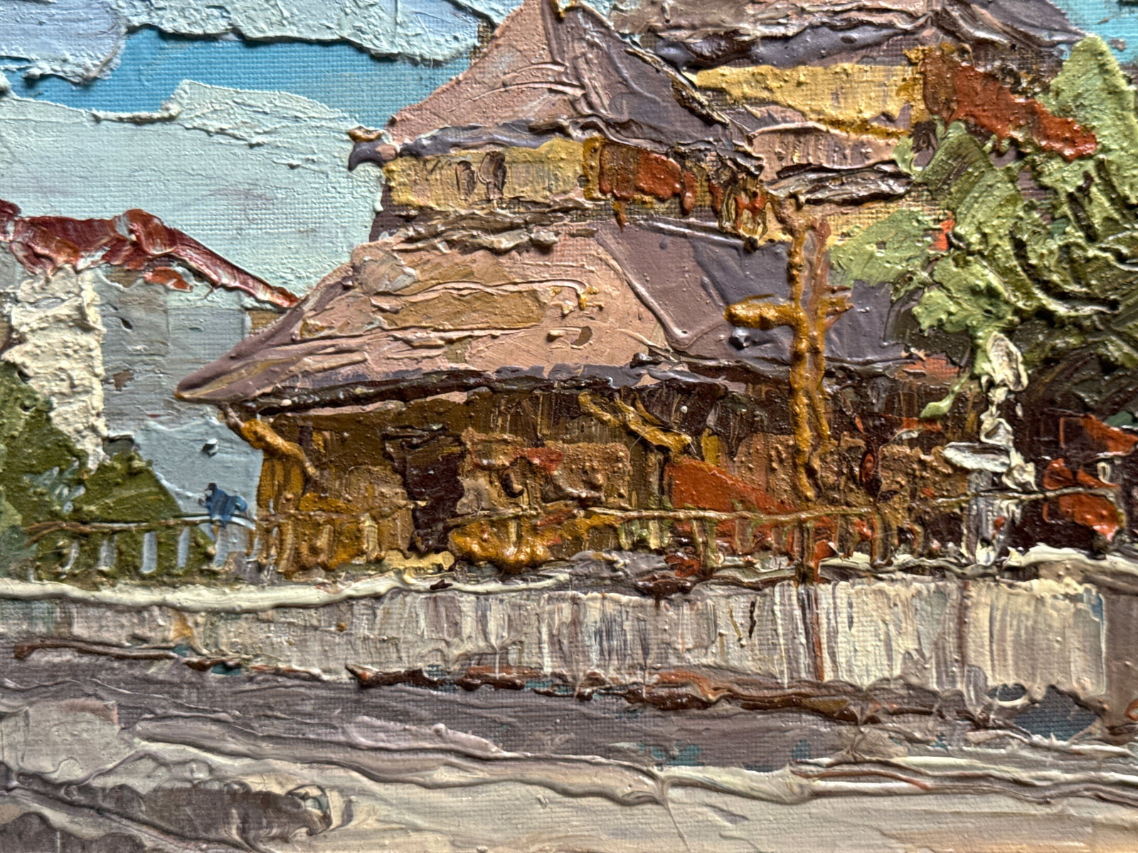 Oil painting with frame a village church in the carpathians K. Leonid - 6