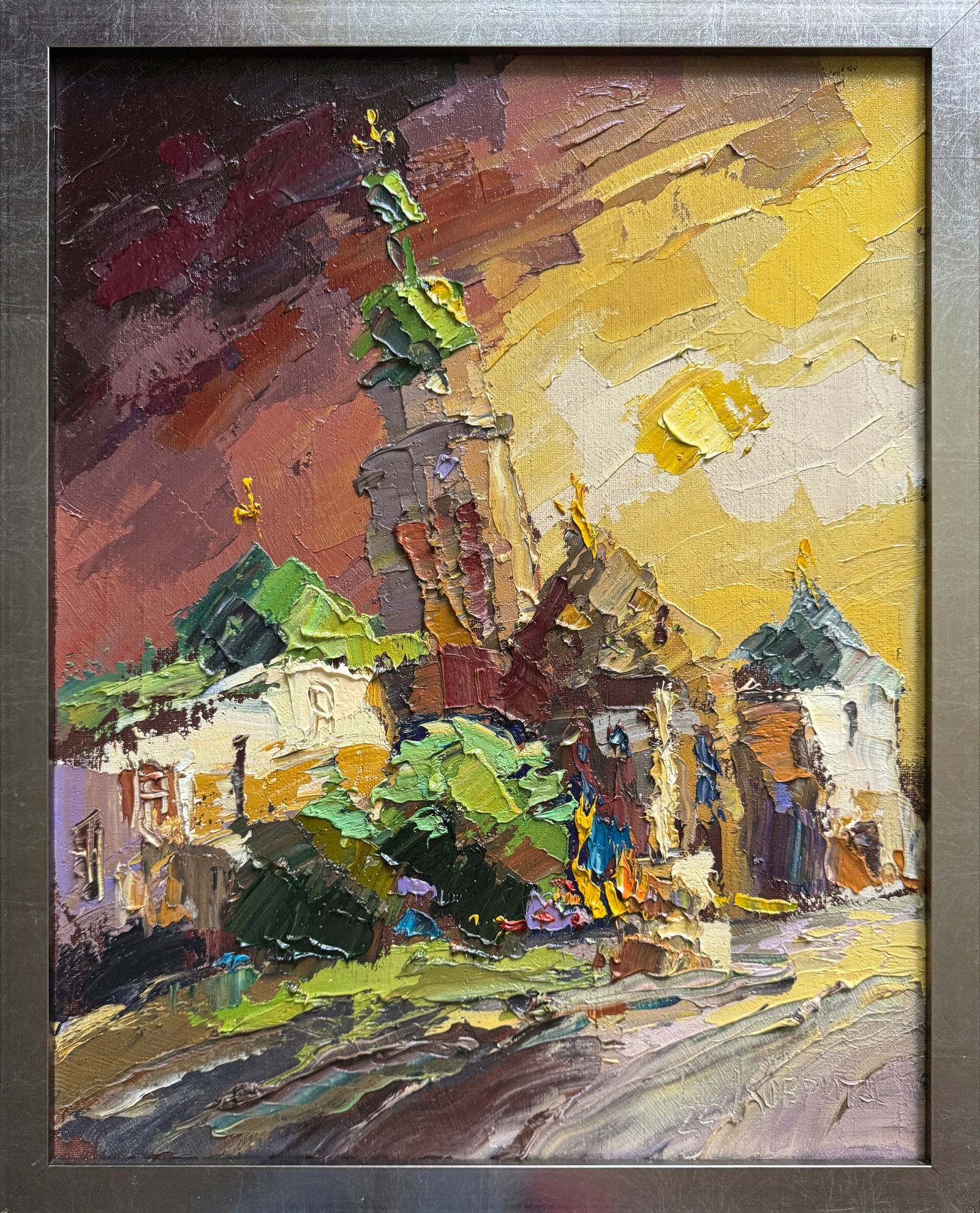 Oil painting with farme Lviv Bernardine Monastery K. Leonid: Title: Oil painting with farme Lviv Bernardine Monastery K. Leonid Description: 522KK Painter: K. Leonid Size: 50x40 cm/ 19.68x15.74 inches Components: oil, canvas Original painting CONDITION: exellen
