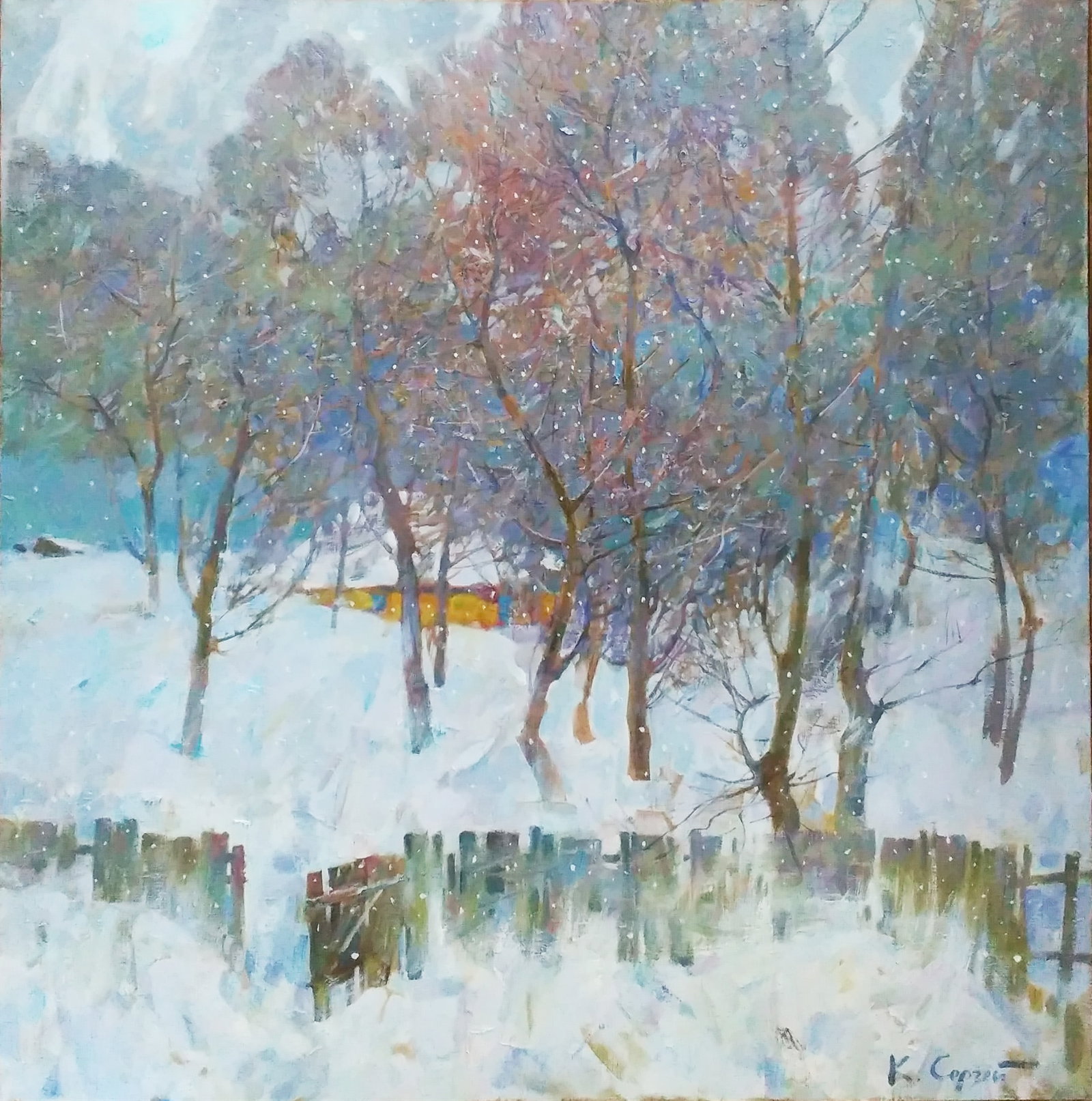 Oil painting Winter garden Serg Kovalenko: Title: Oil painting Winter garden Serg Kovalenko Description: 11SK Painter: Serg Kovalenko Size: 100x100 cm/39.4x39.4 inches Components: oil, canvas Original painting CONDITION: exellent ERA: modern G